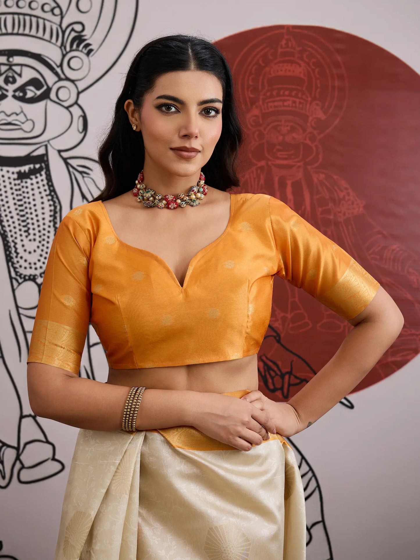 Beige-Yellow Paper Silk Zari Weaving Saree