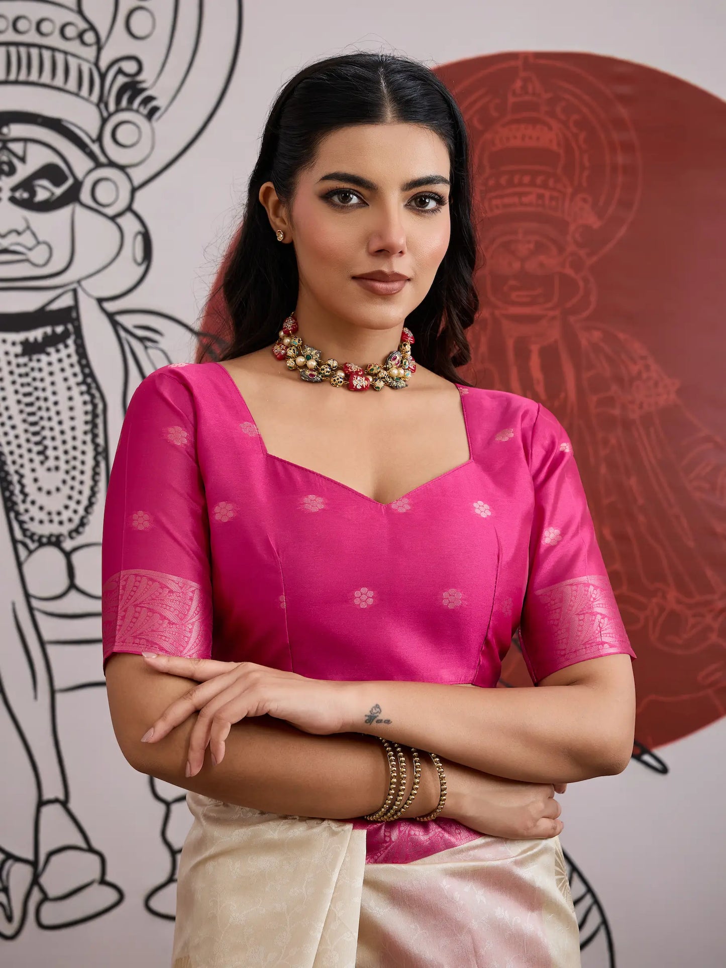 Beige-Pink Paper Silk Zari Weaving Saree