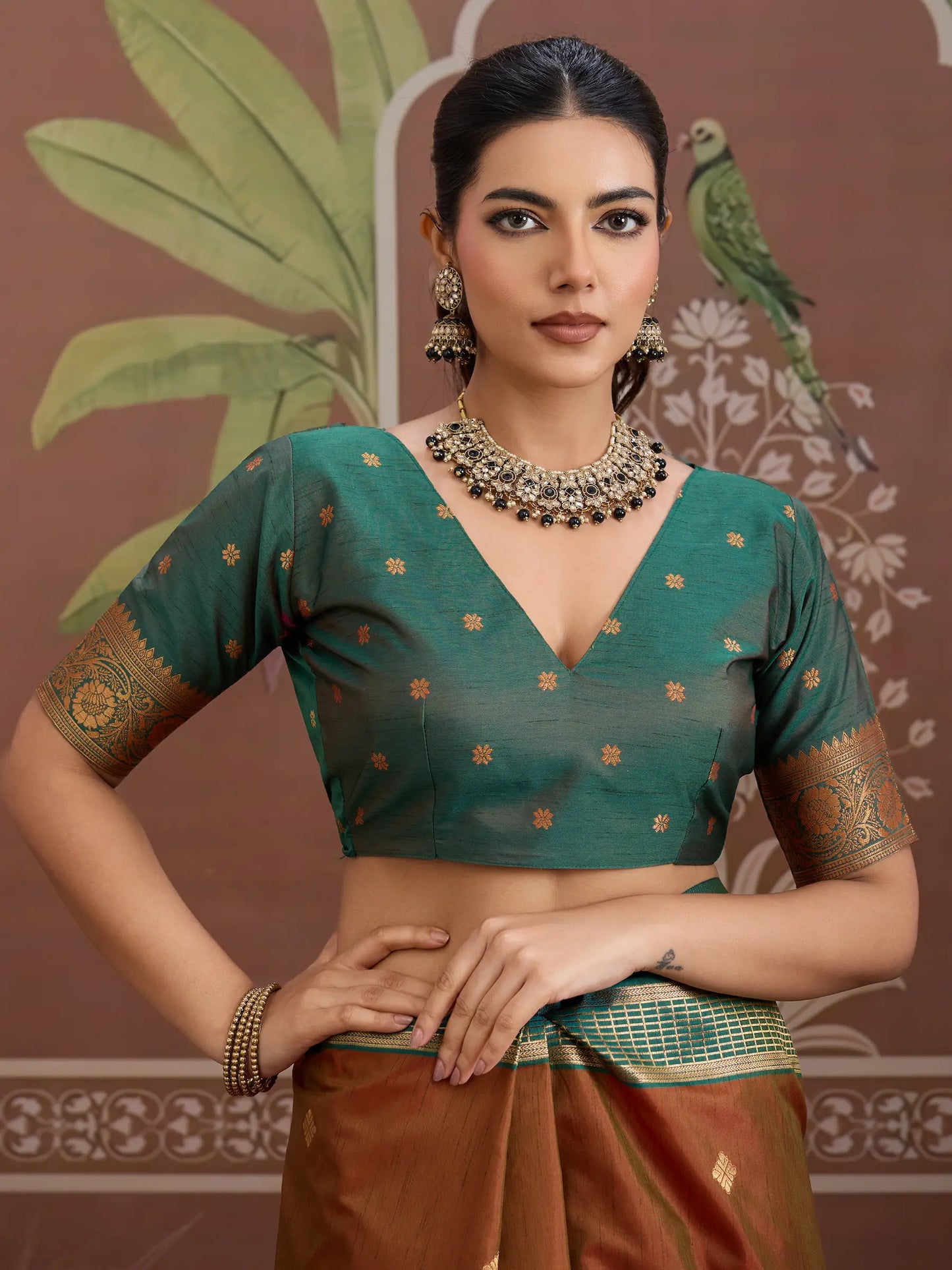 Rust Orange Tussar Silk Handloom Weaving Saree