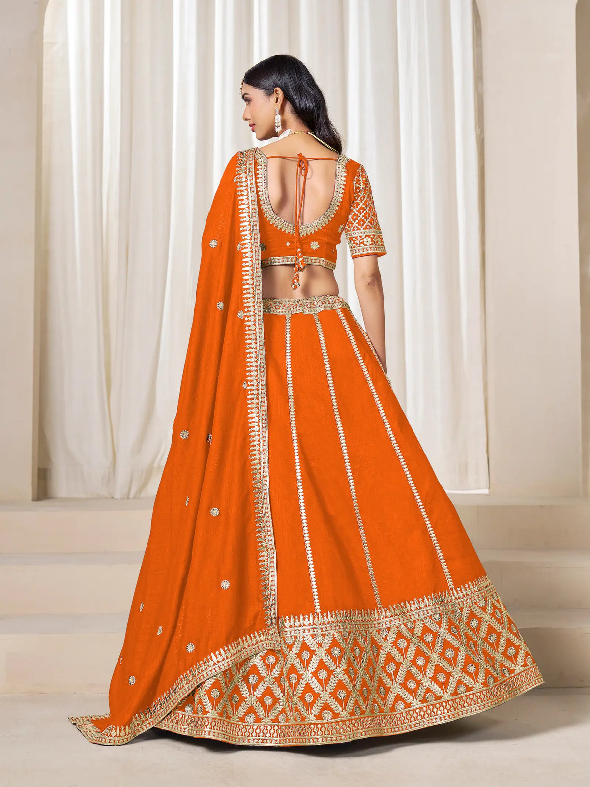 Orange Art Silk Embroidery Work Lehenga Choli