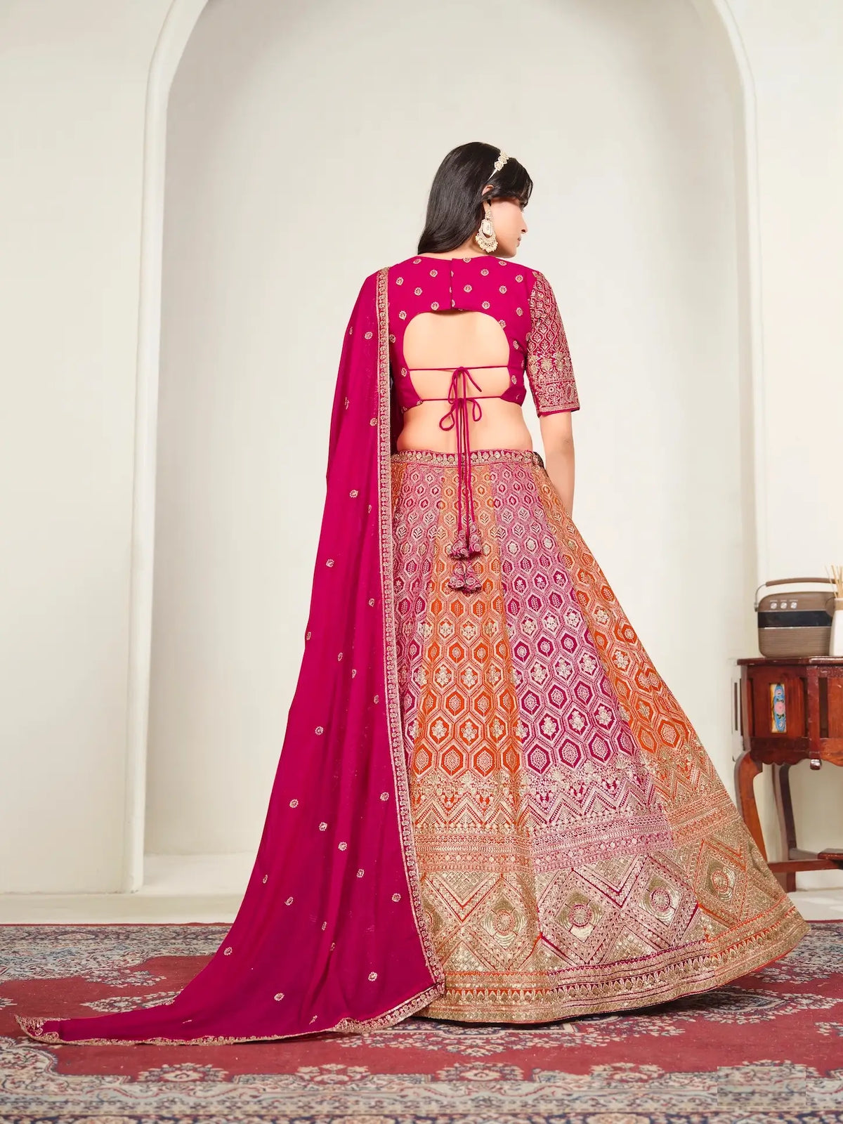 Hot Pink Embroidery Lehenga Choli