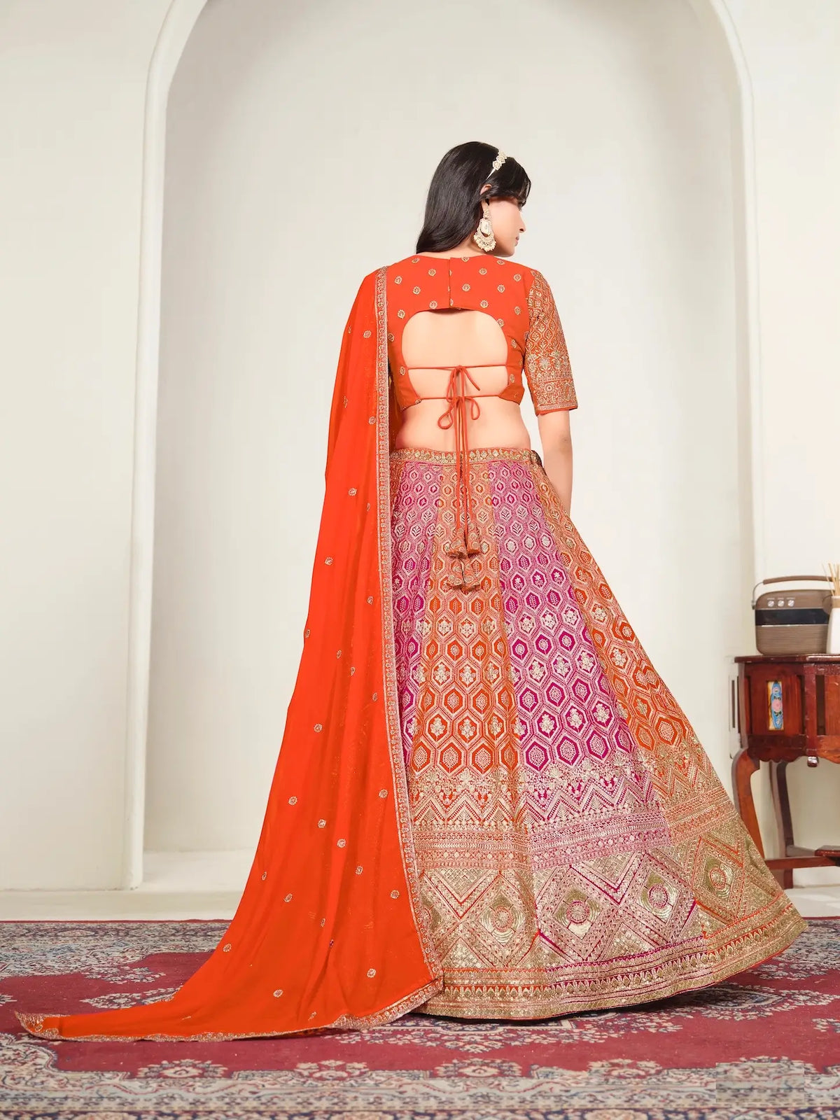 Deep Orange Embroidery Lehenga Choli