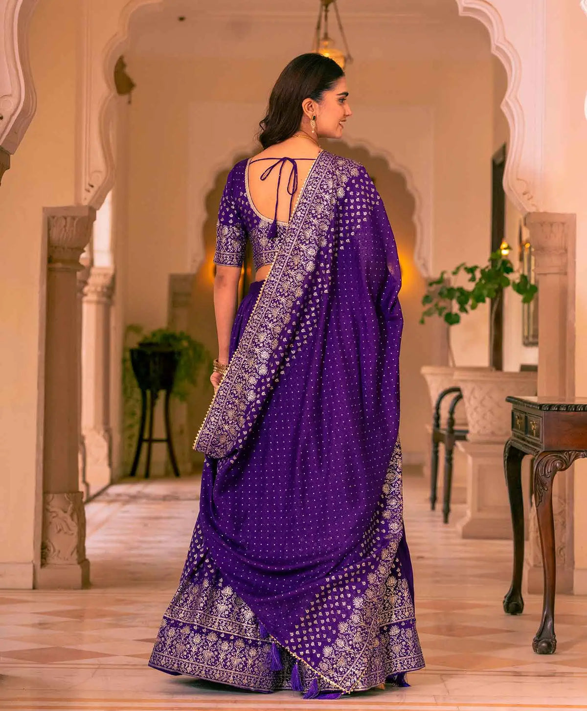 Purple Lehenga With Foil Print & Swarovski Work