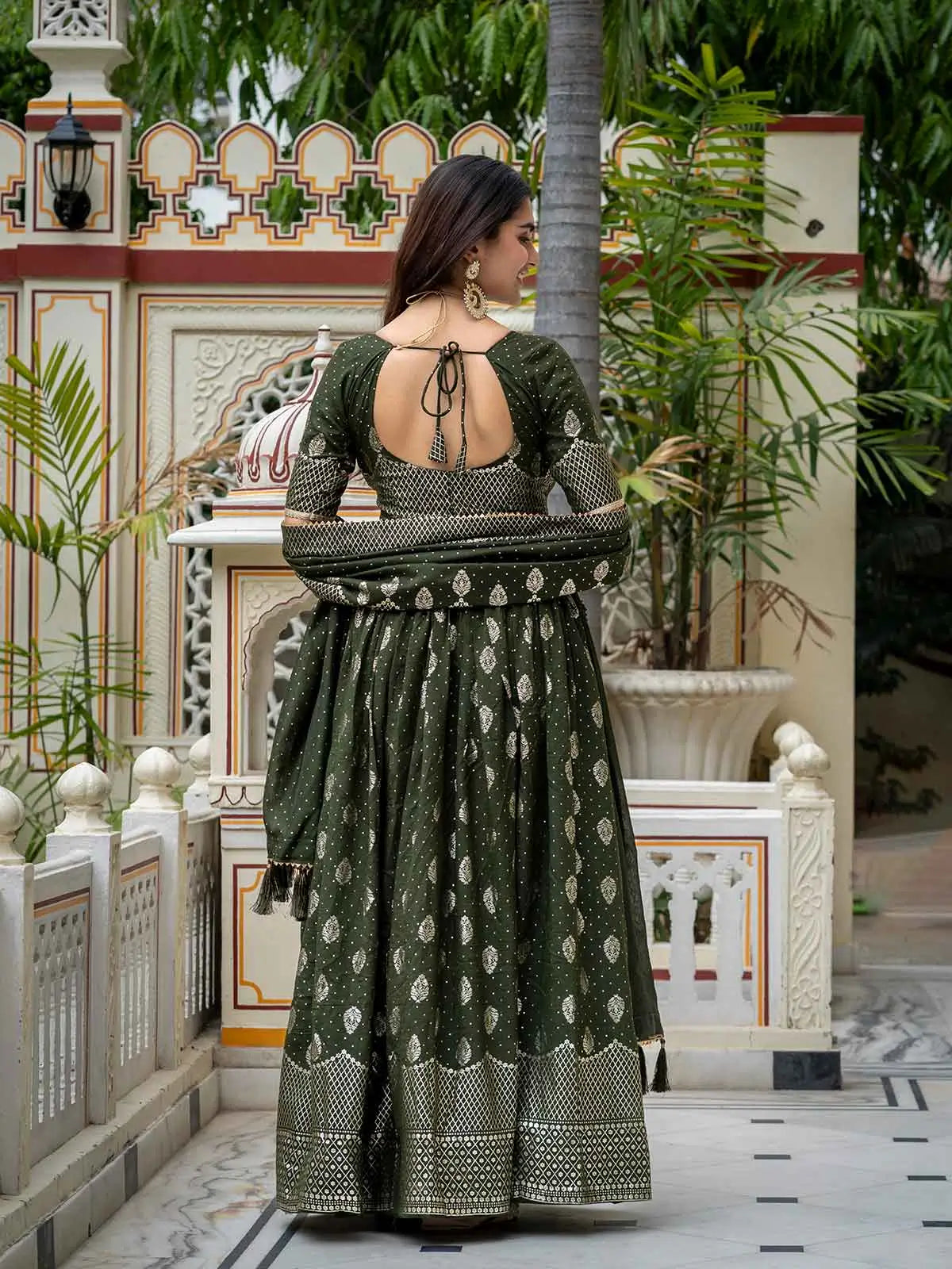 Mehndi Vichitra Silk Lehenga With Foil Print
