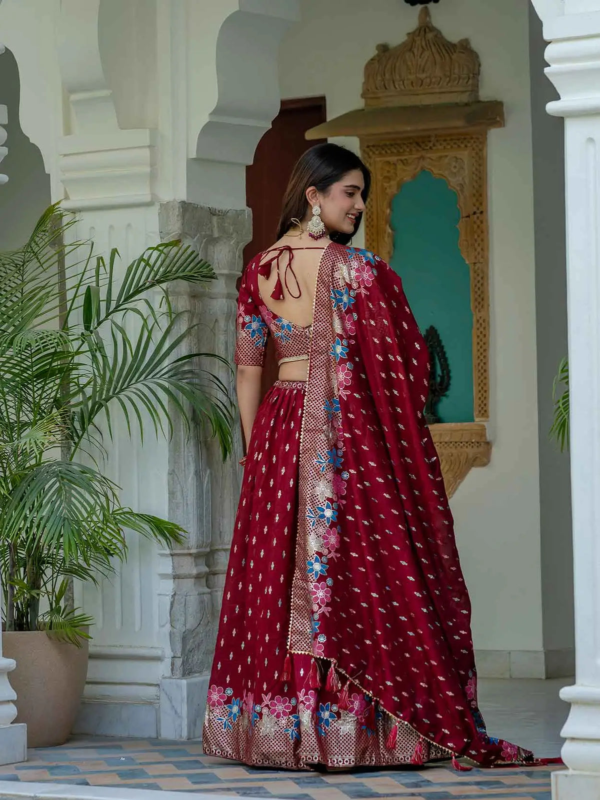 Maroon Multi Color Foil Print Lehenga Choli