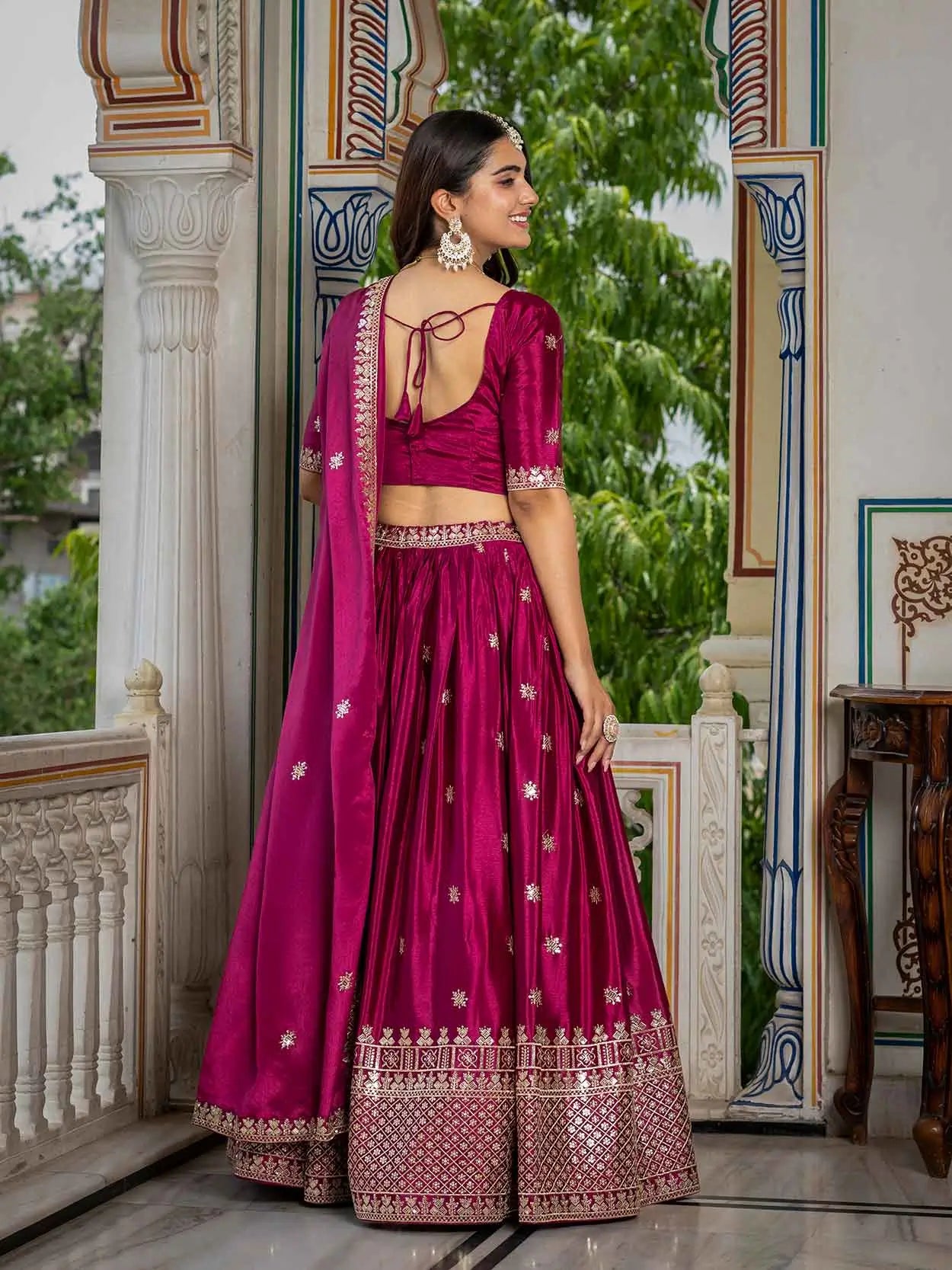 Cherry Pink Sequins Embroidery Lehenga Choli