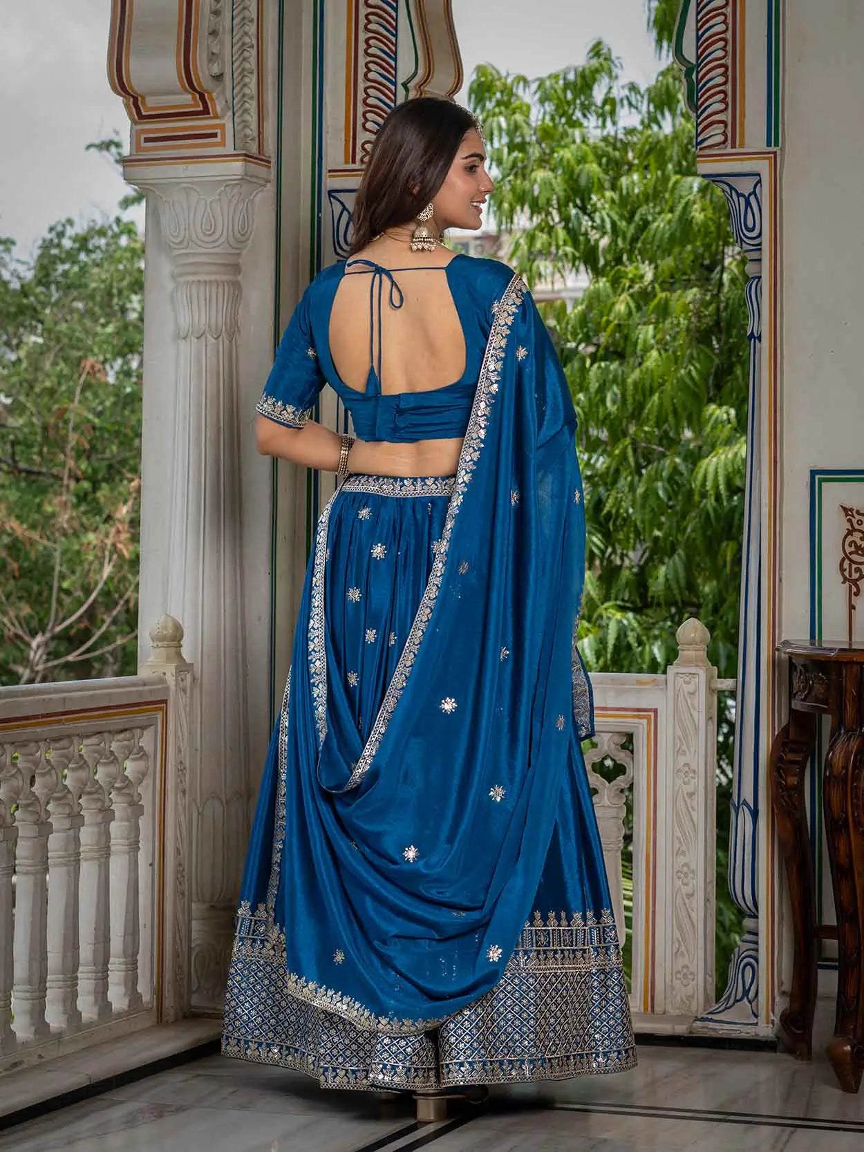 Rama Sequins Embroidery Lehenga Choli