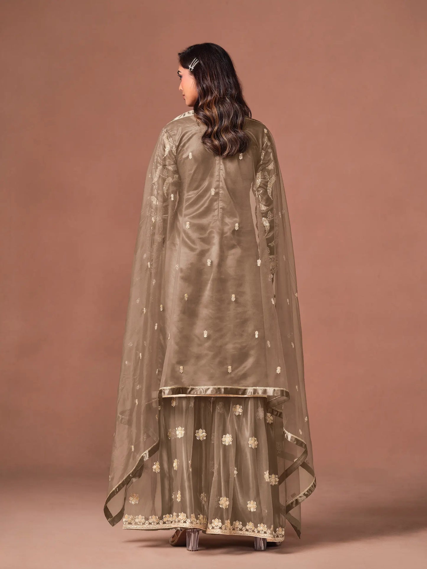 Mocha Brown Embroidered Salwar Suit