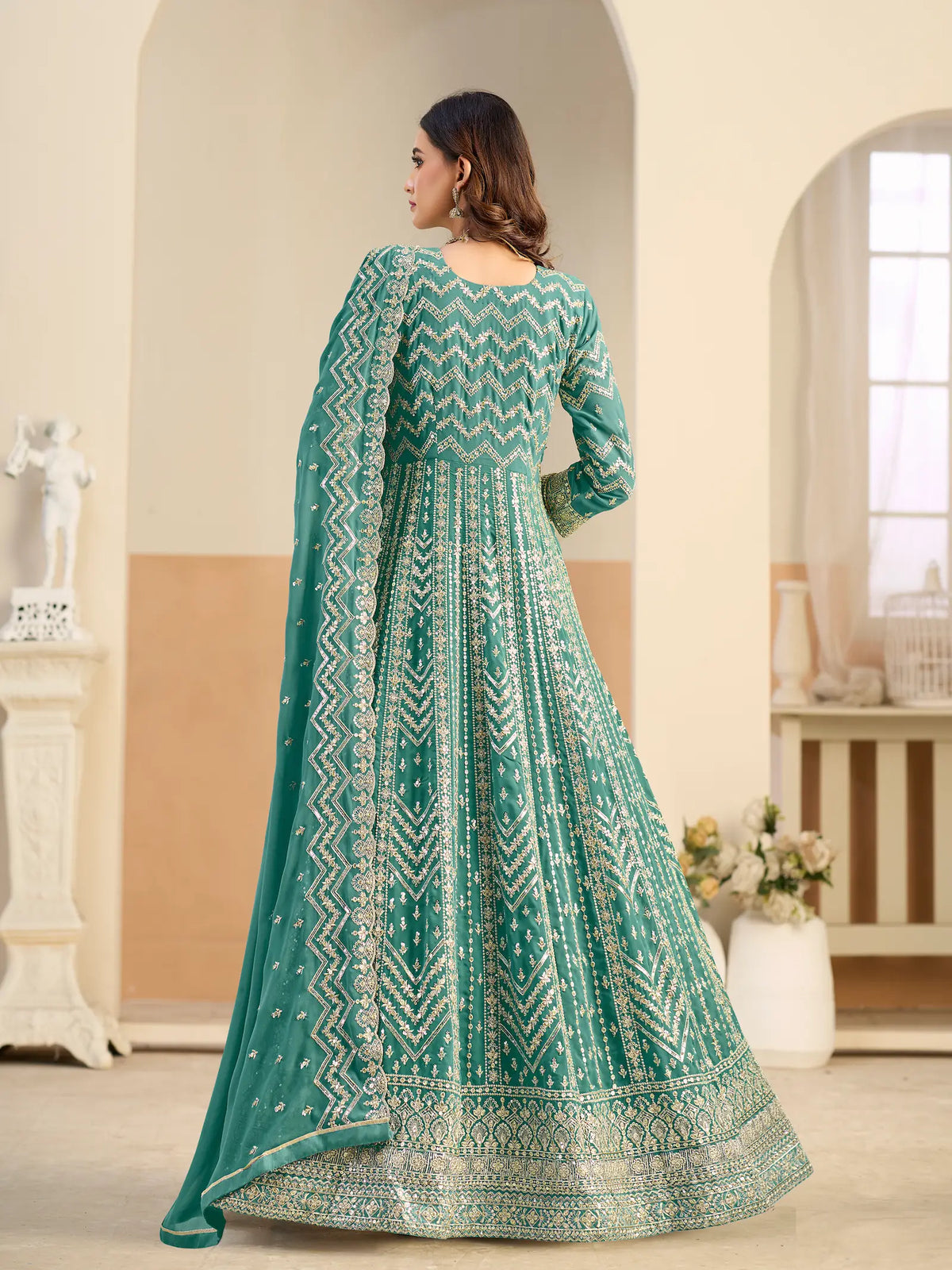 Aqua Blue Georgette Embroidery Gown