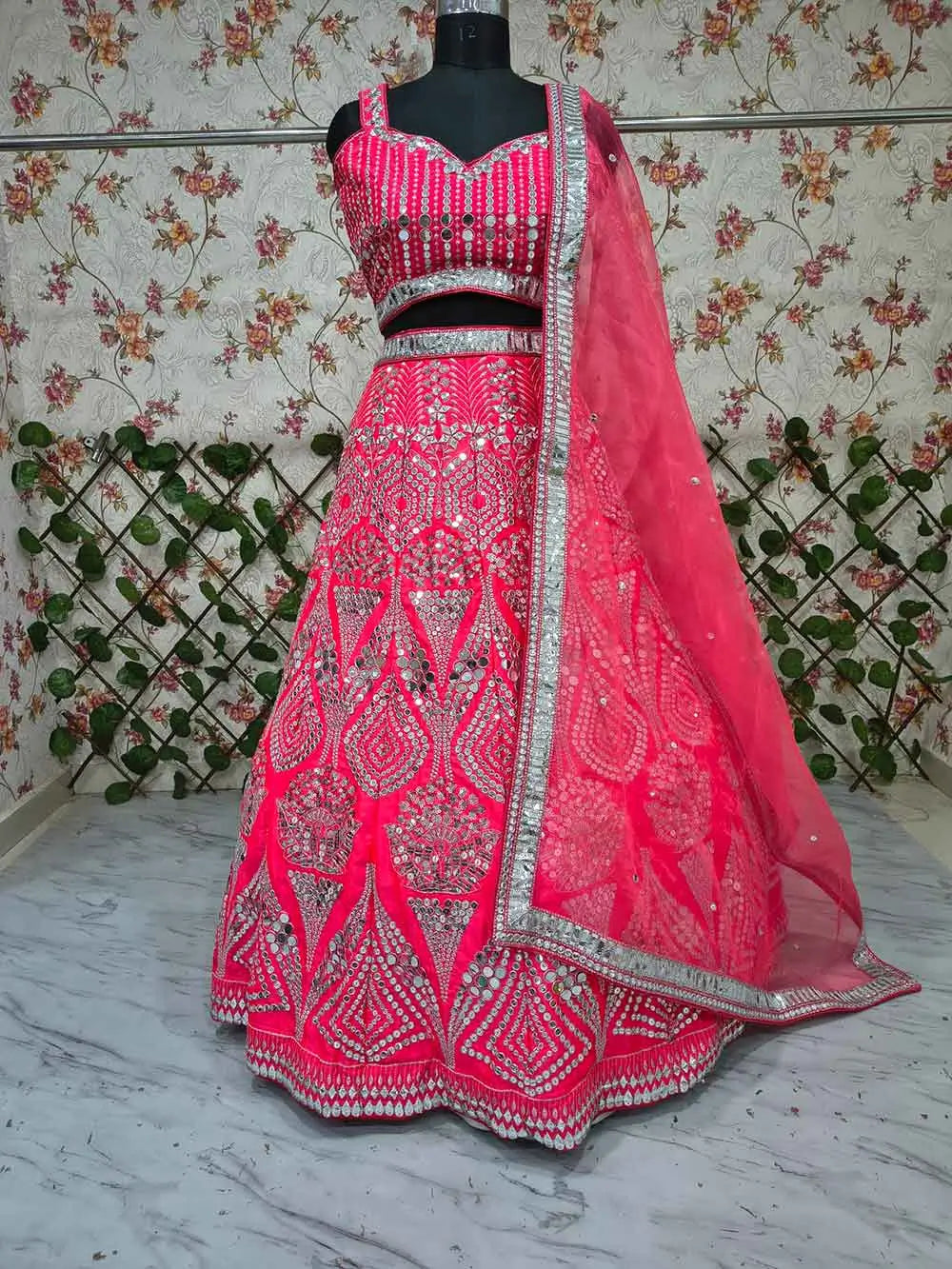 Red Pink Designer Embroidered Lehenga Choli