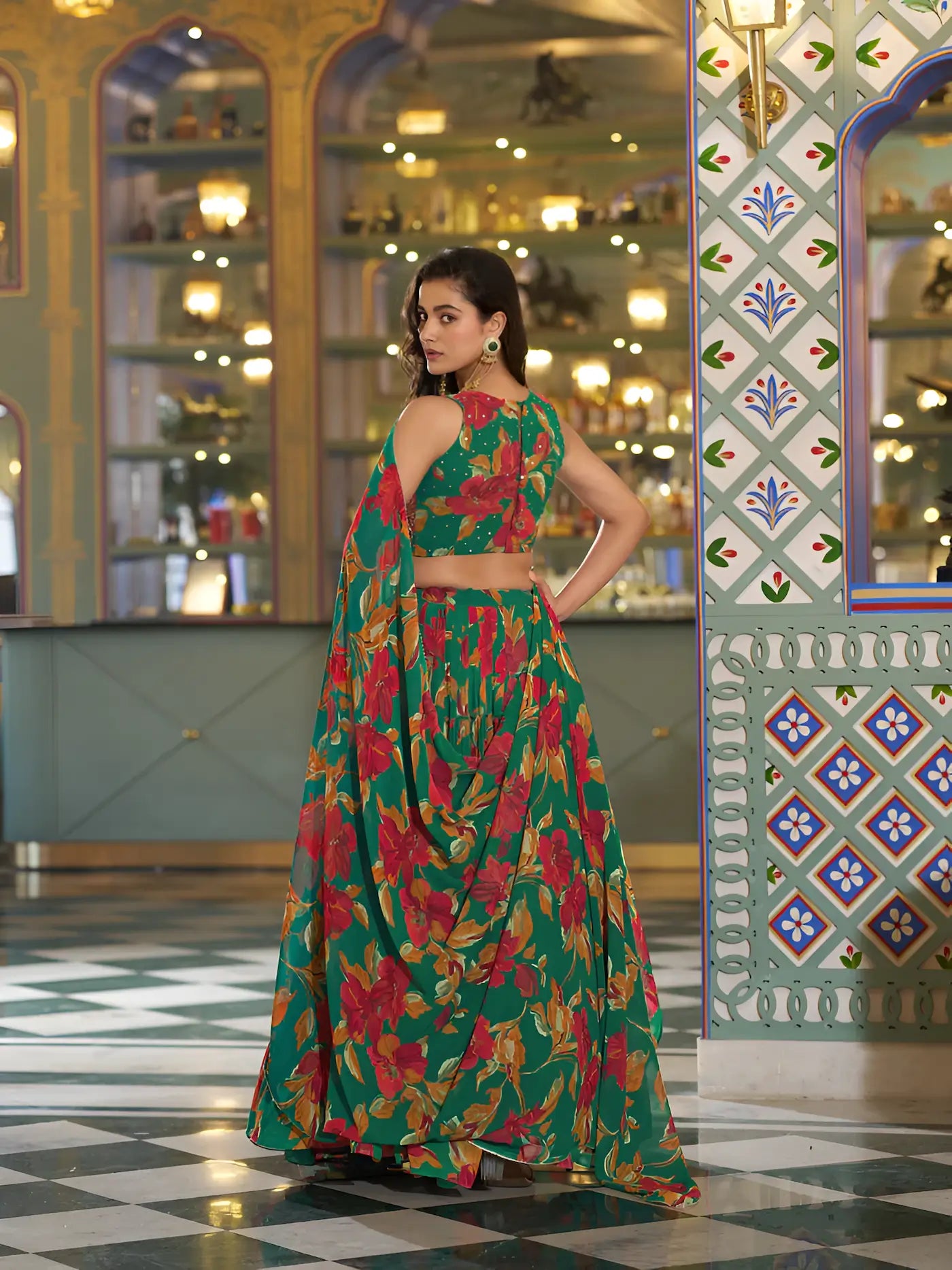 Spring Green Floral Printed Lehenga Choli