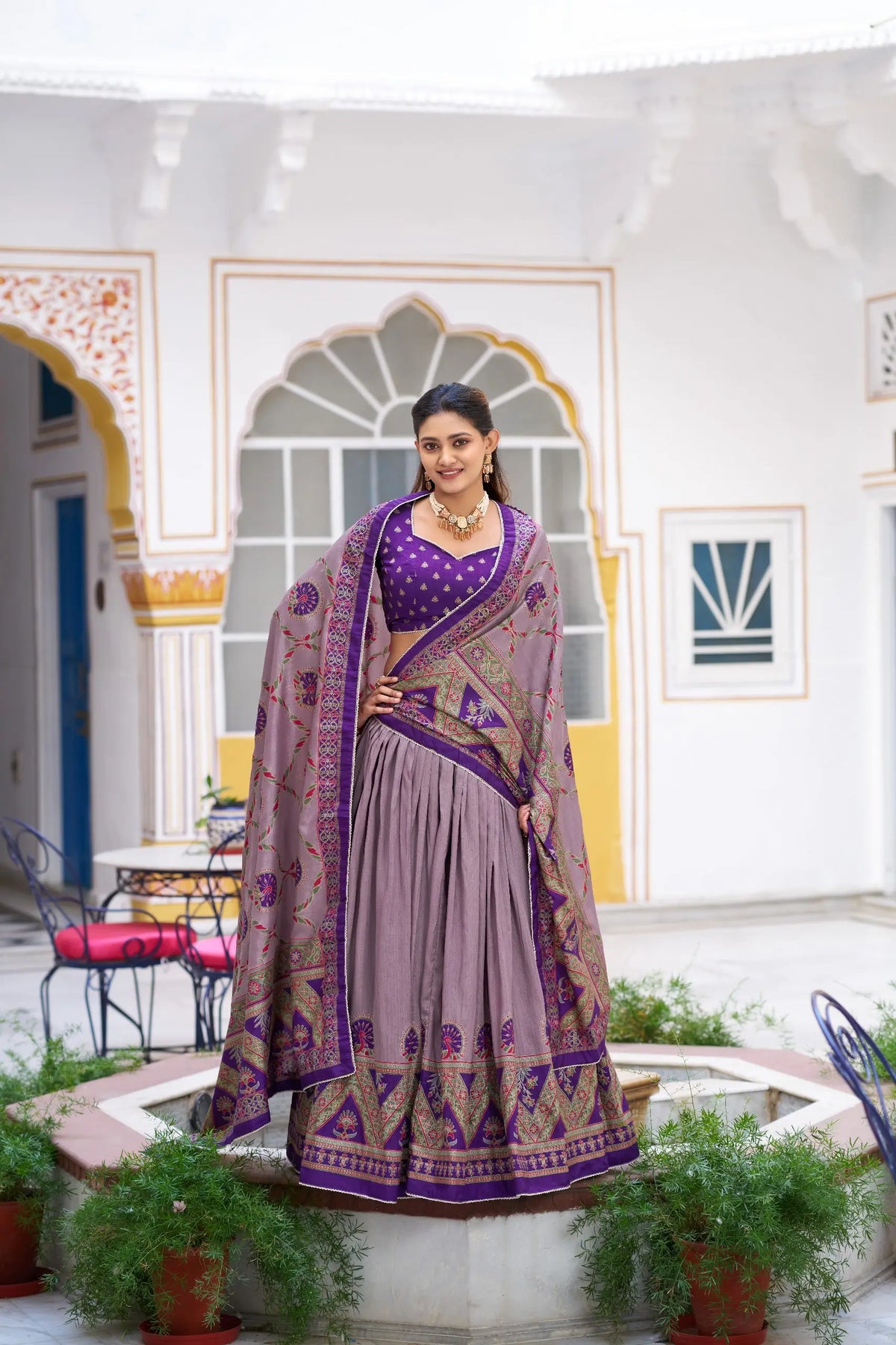 Purple Tasar Silk Printed Lehenga Choli
