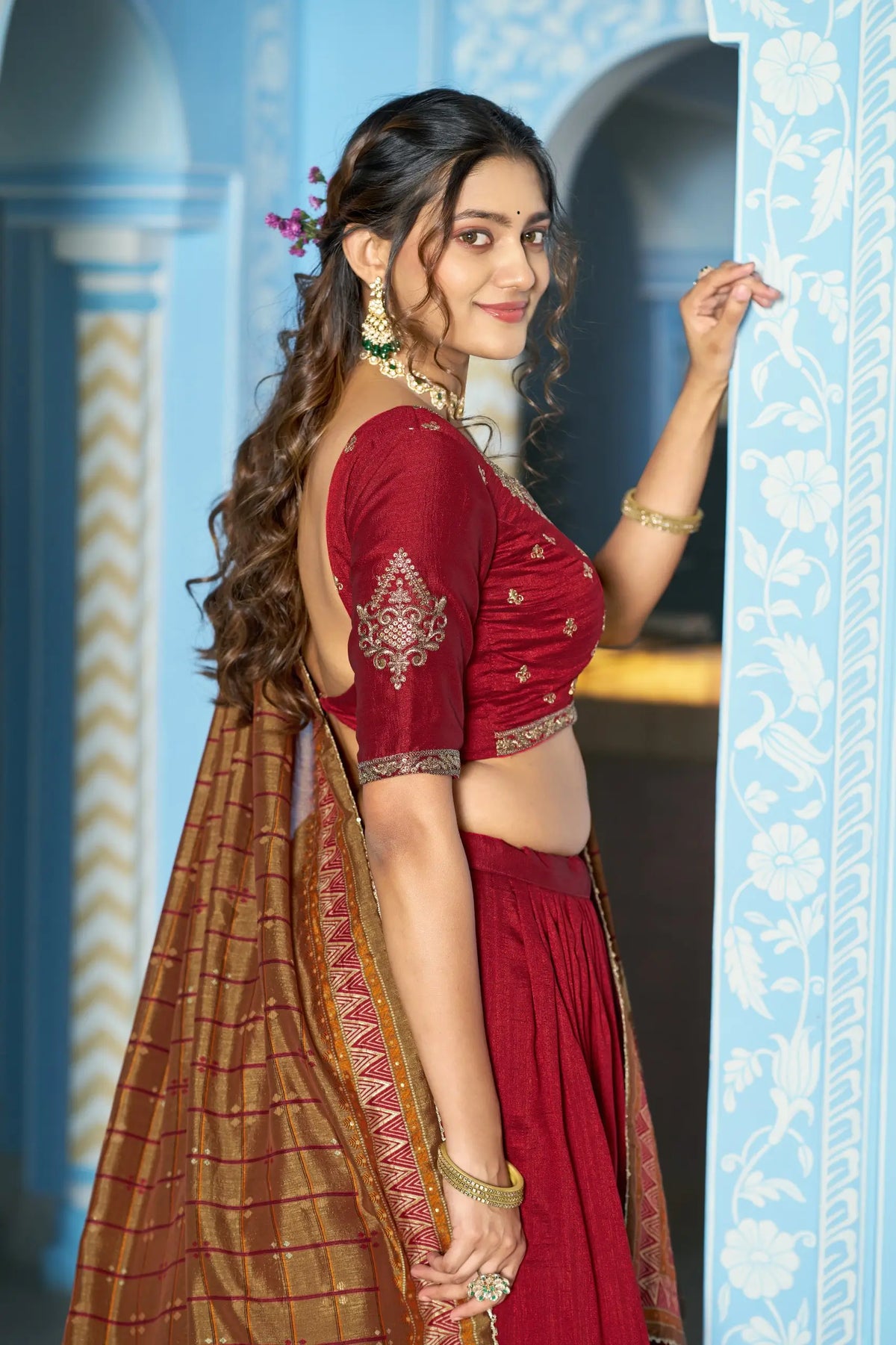 Rich Maroon Silk Embroidery Lehenga Choli