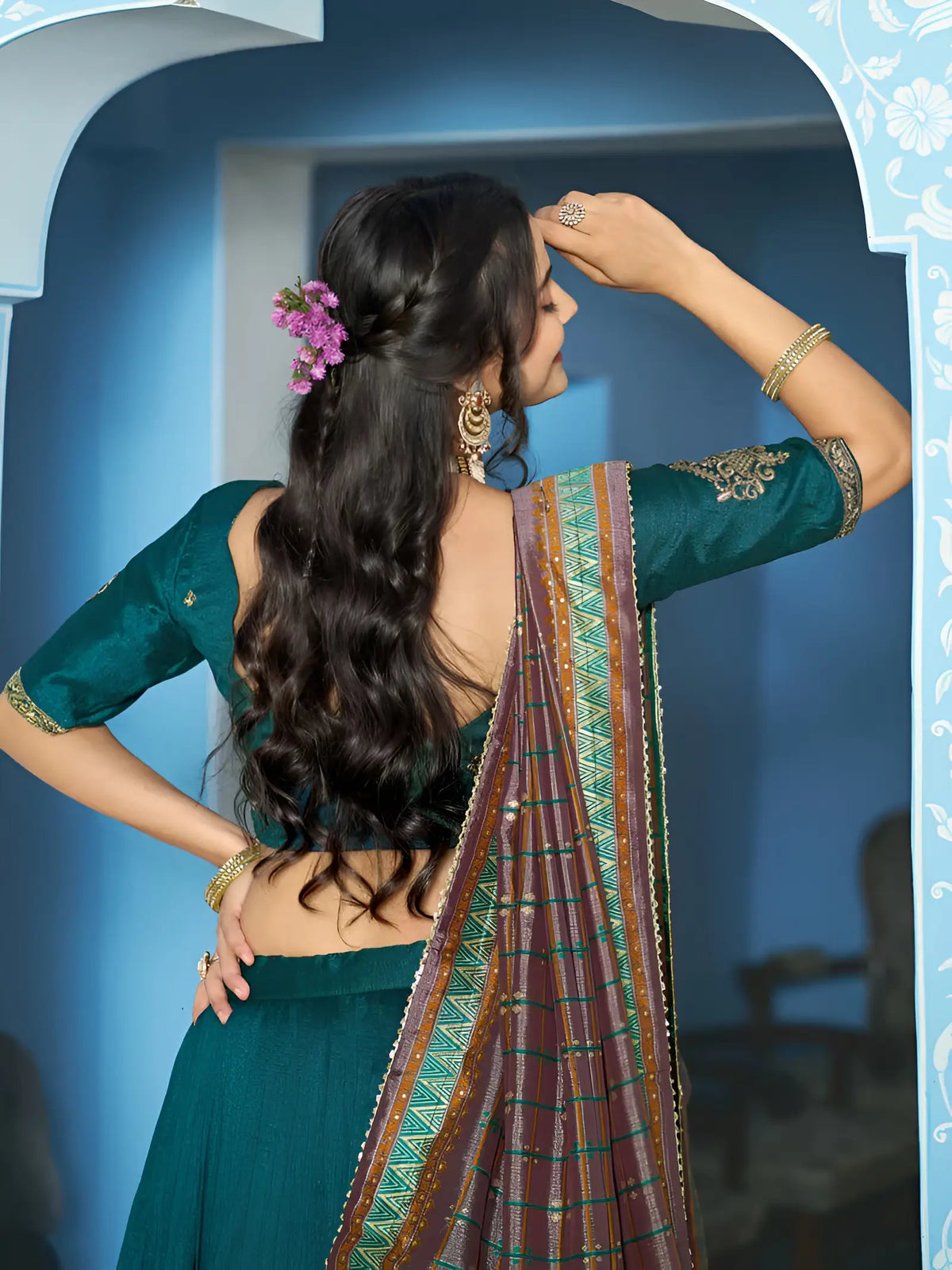 Teal Blue Silk Embroidery Lehenga Choli