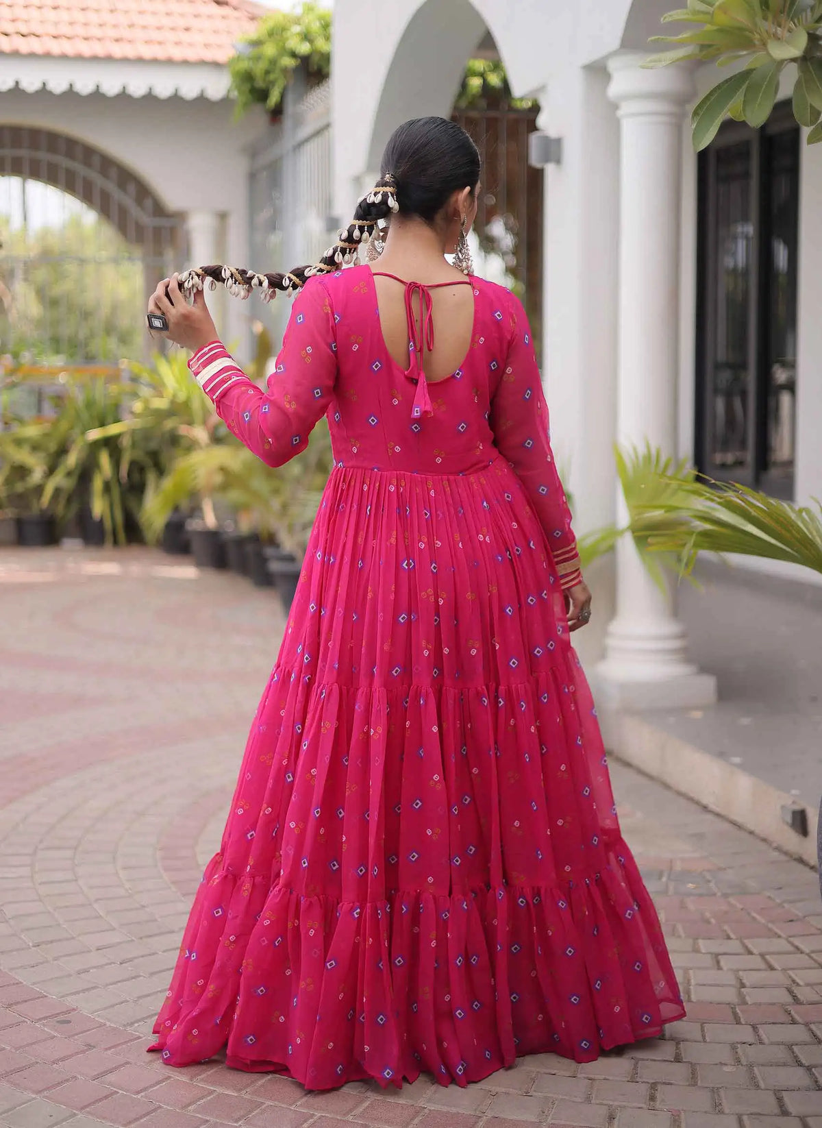 Pink Georgette Kutchi Work Navratri Gown