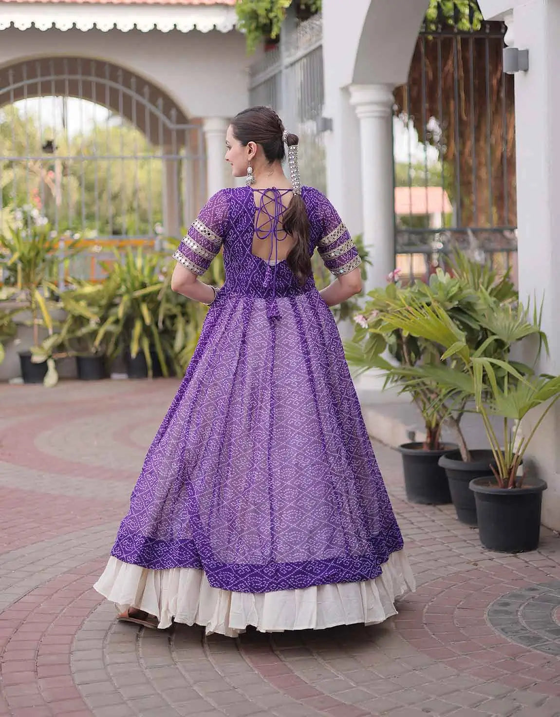 Purple Bandhani Print Kurti Lehenga For Navratri