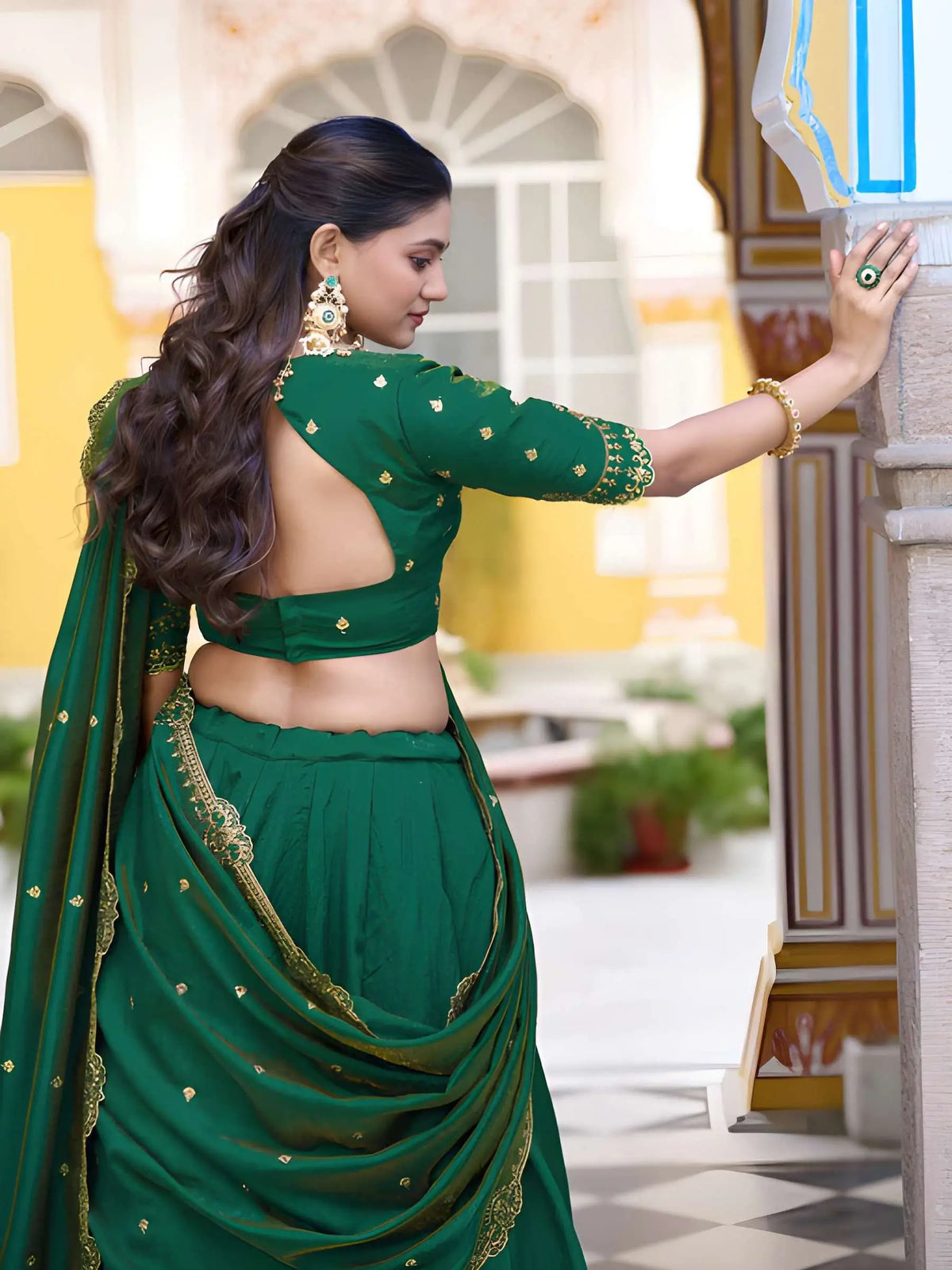 Teal Green Embroidery Lehenga Choli