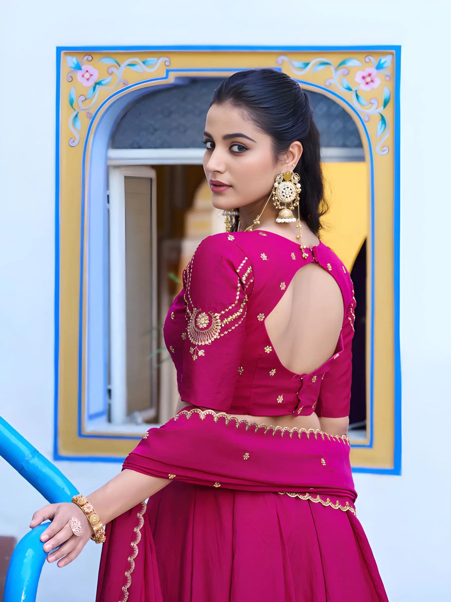 Rani Pink Embroidery Lehenga Choli