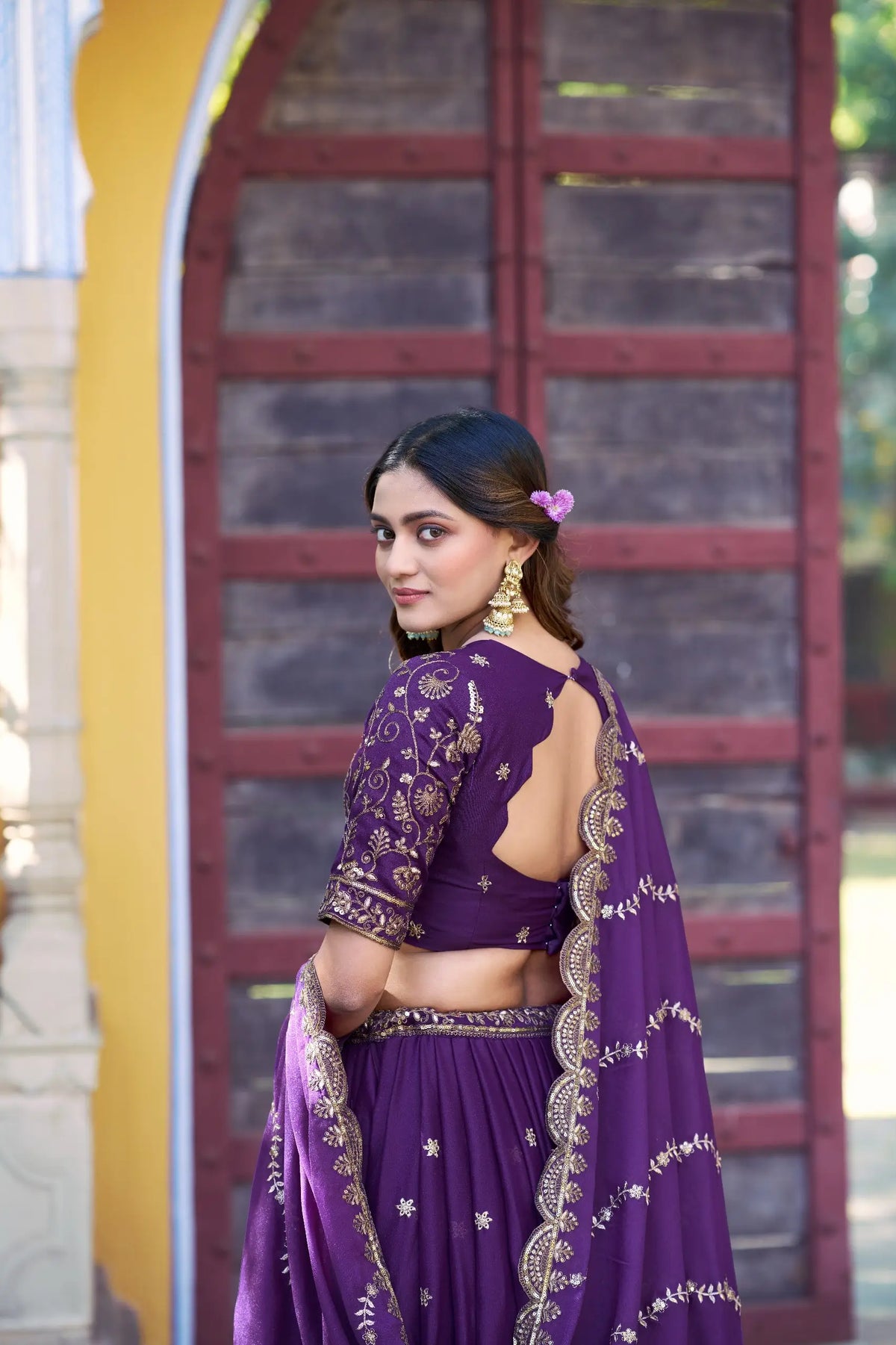 Plum Purple Georgette Embroidery Lehenga Choli