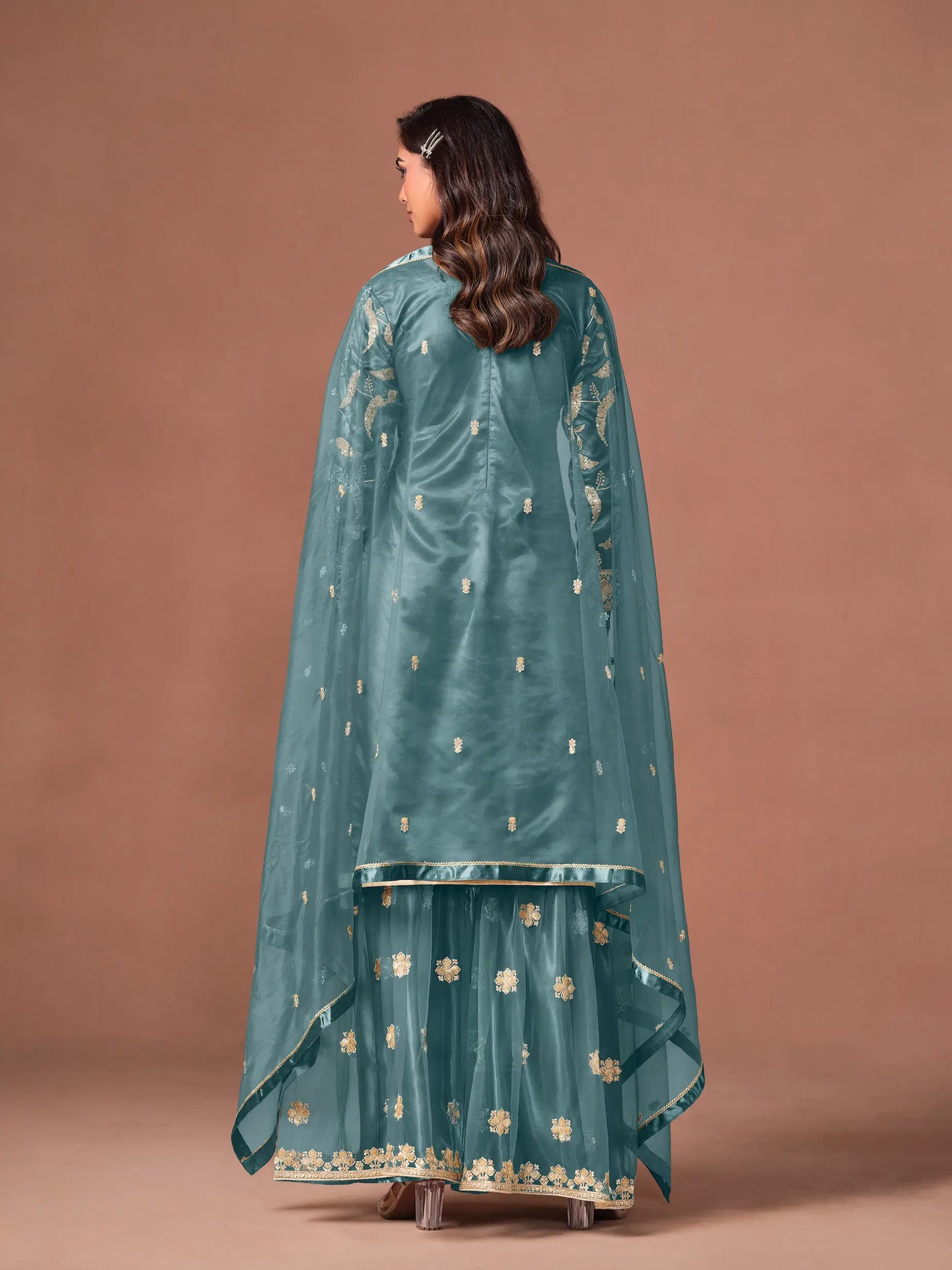 Teal Blue Embroidered Salwar Suit