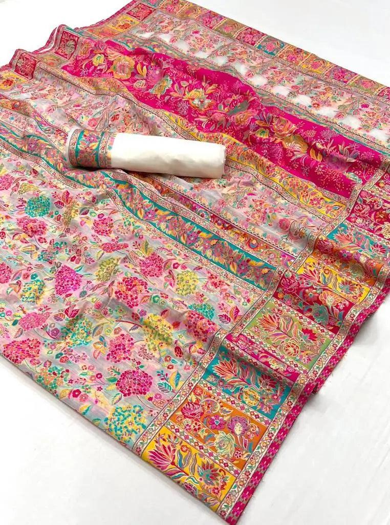Daisy White Modal Kashmiri Saree