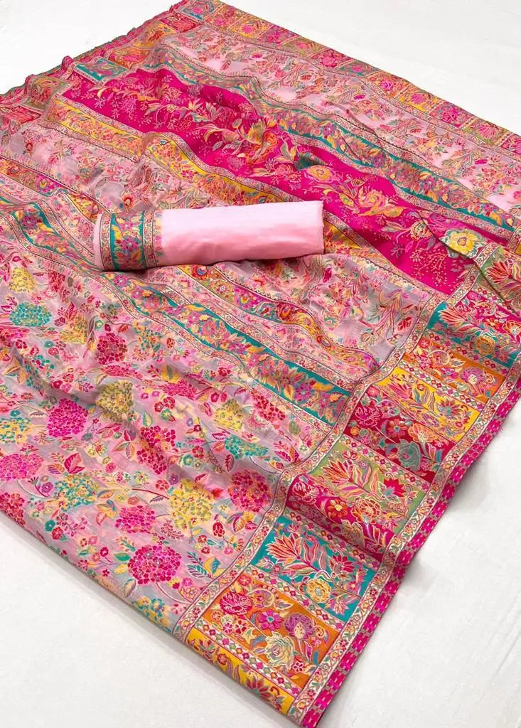 Powder Pink Modal Kashmiri Saree