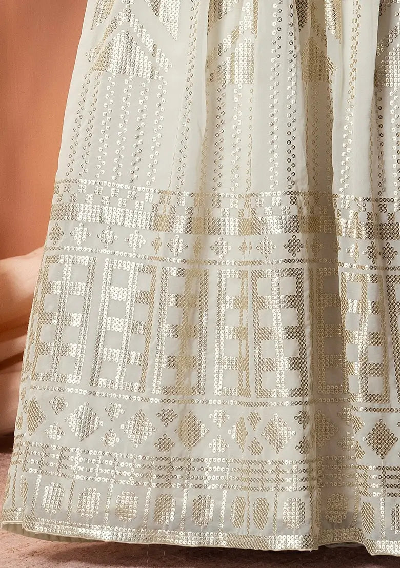 White Georgette Sequins And Thread Embroidery Work Lehenga choli