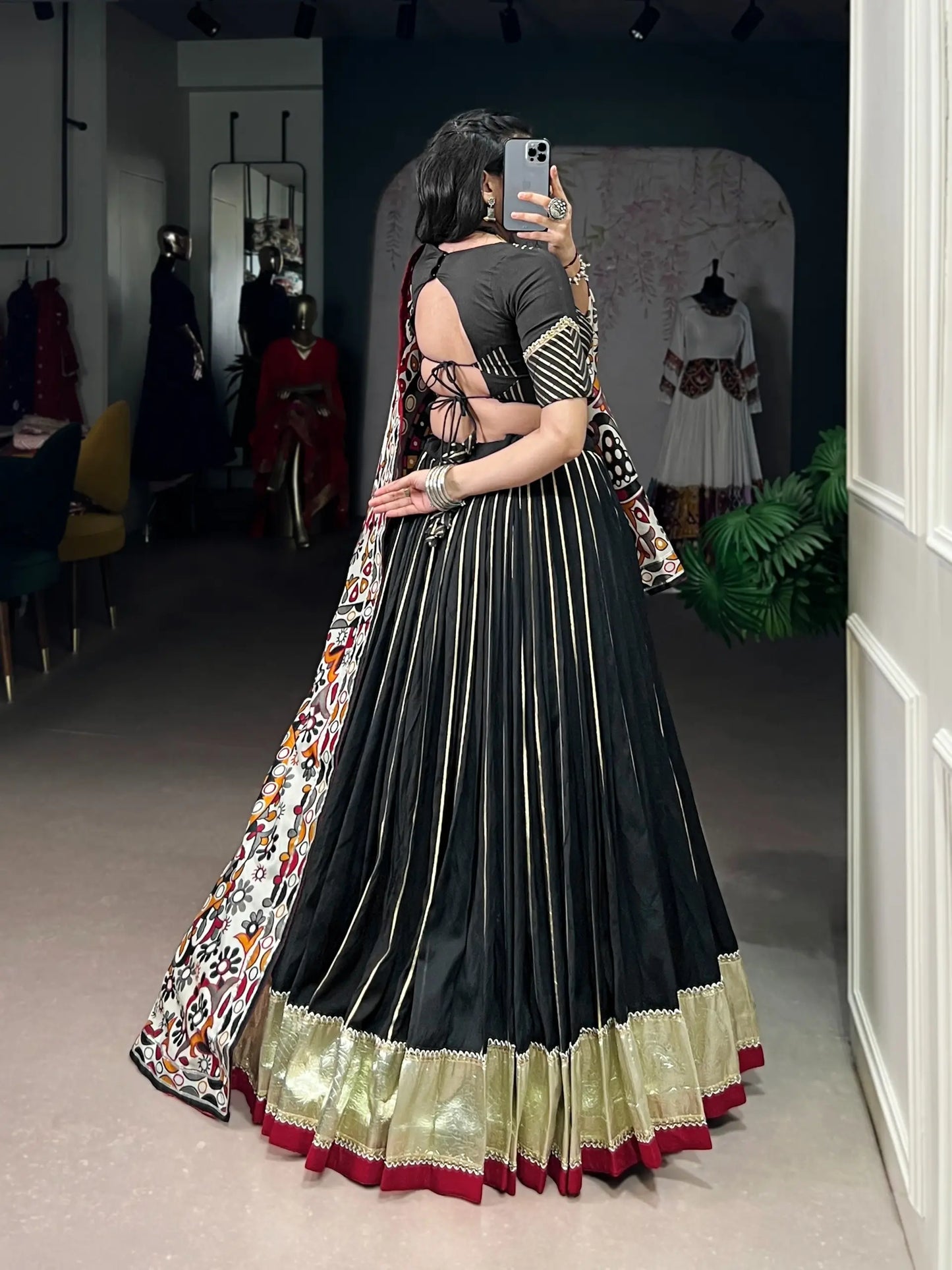 Black Navratri Lehenga Choli With Lace Touch Up