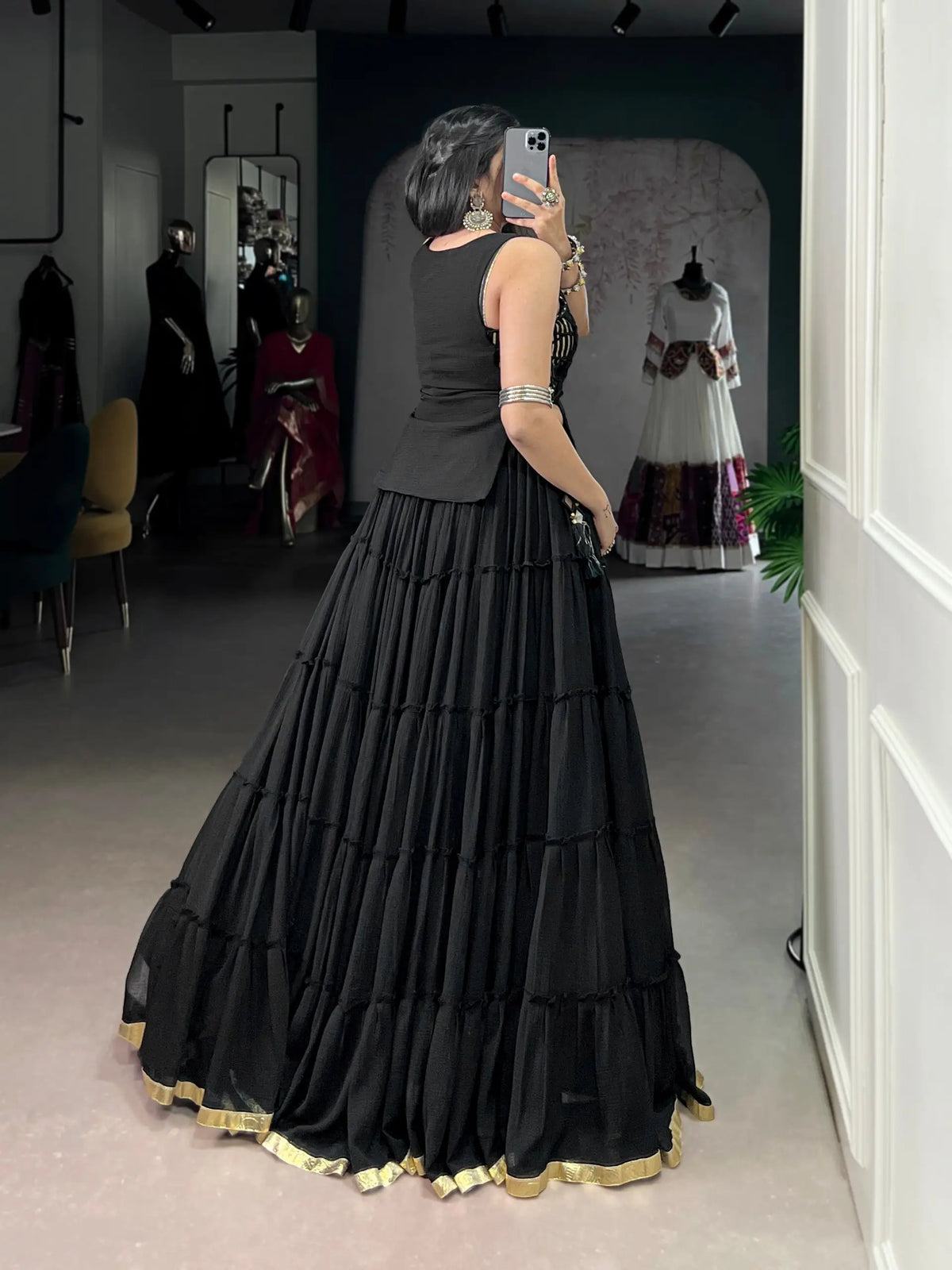 Black Light Weight Stylish Navratri Lehenga