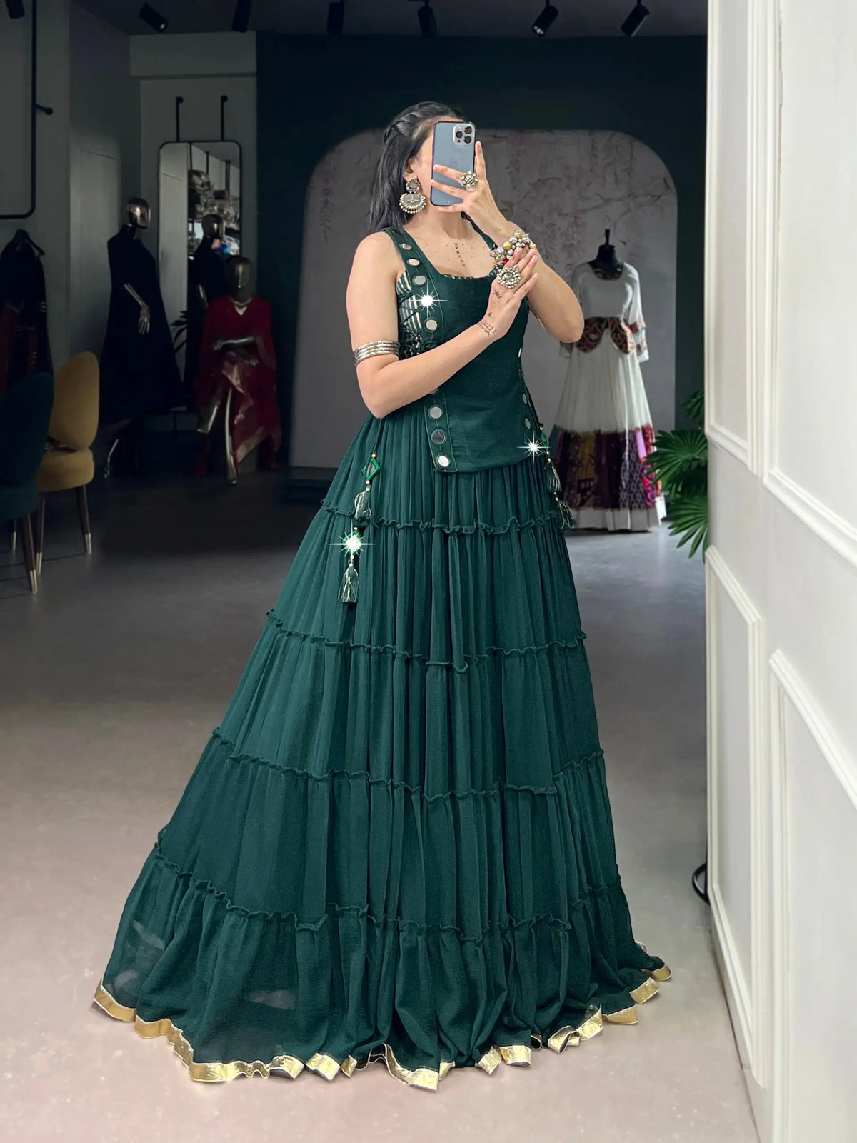 Green Light Weight Stylish Navratri Lehenga