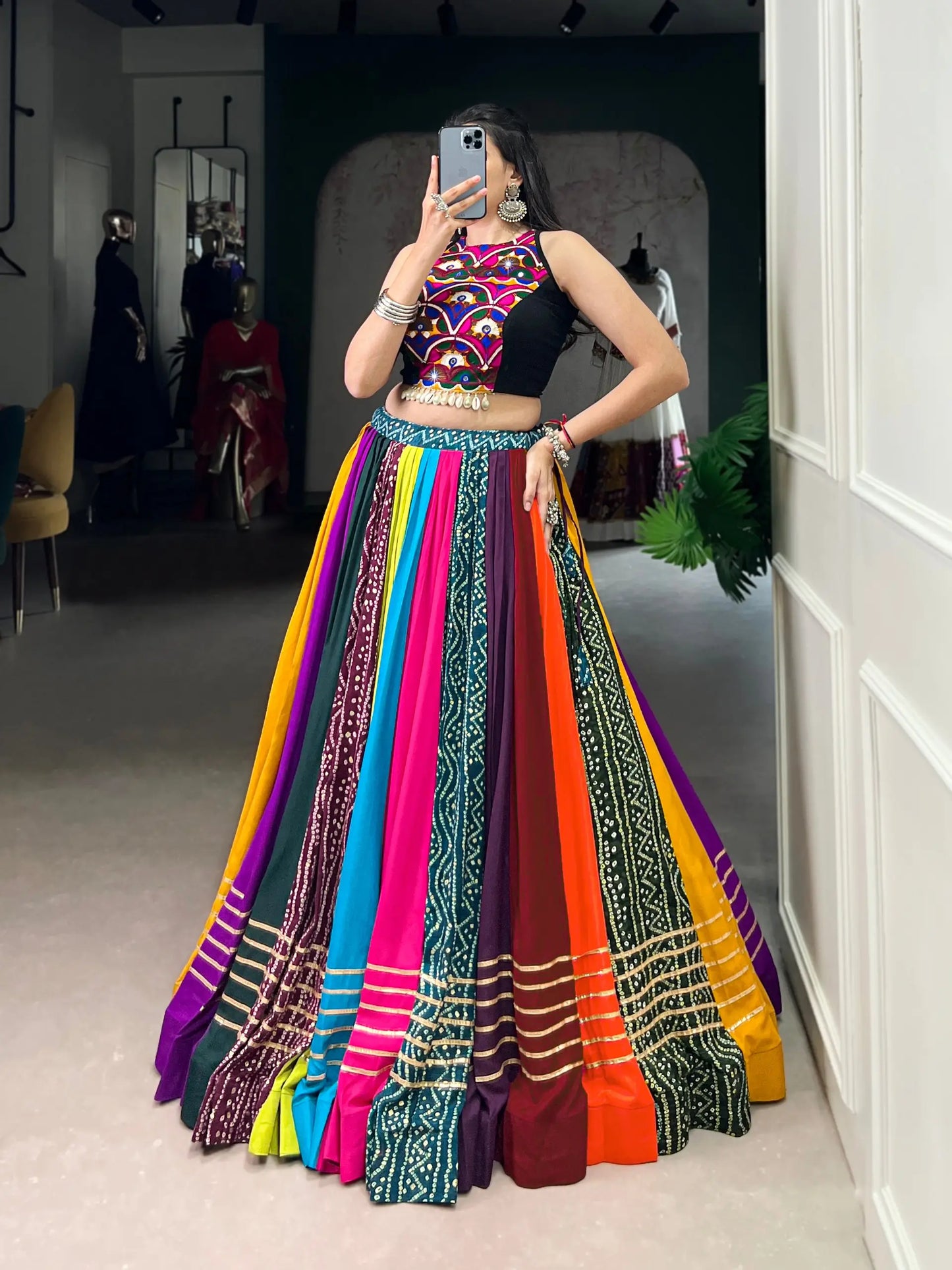 Multicolor Gamthi Wok & Printed Chaniya Choli