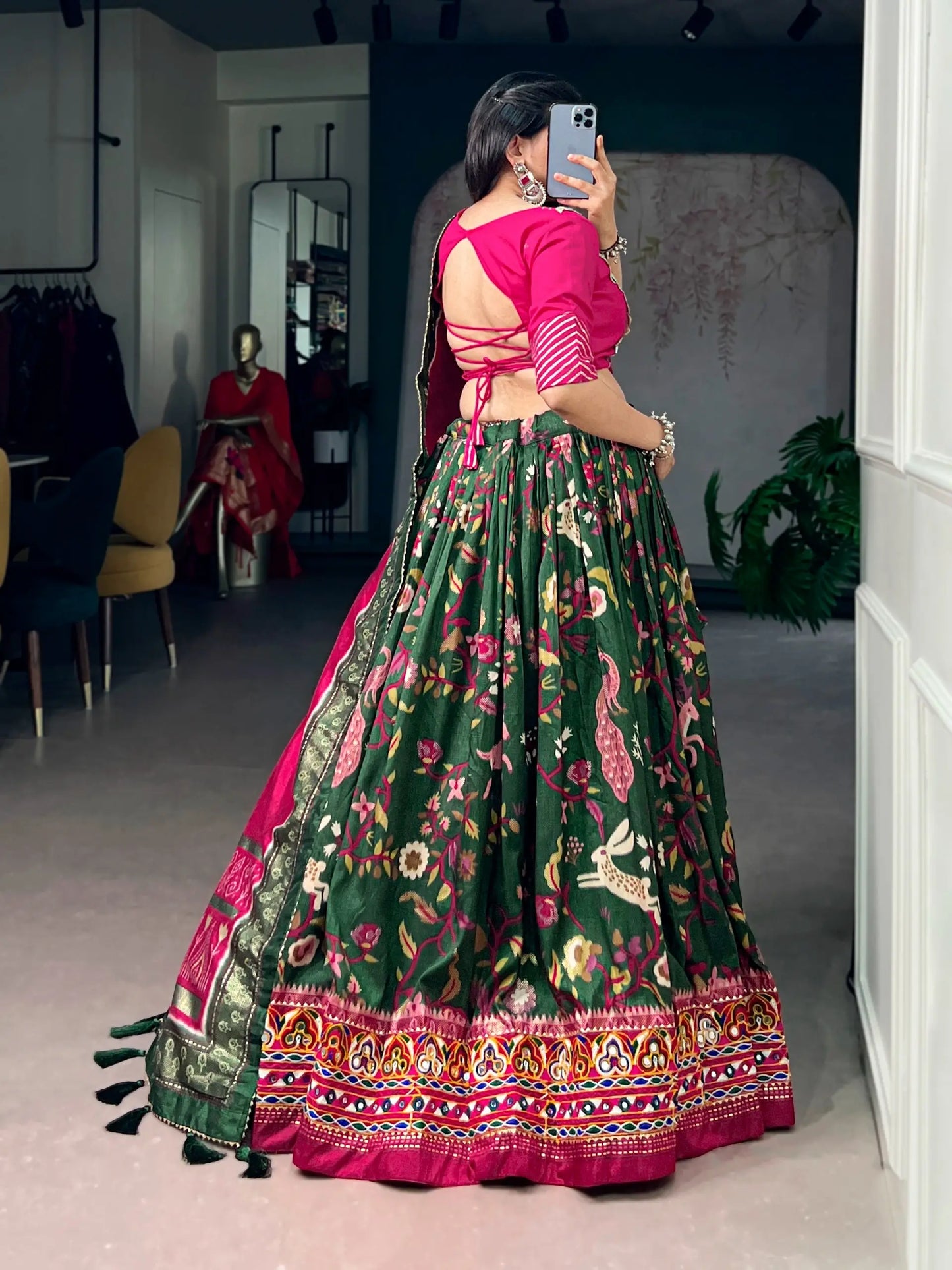 Dark Olive Navratri Lehenga Choli With Gamthi Work