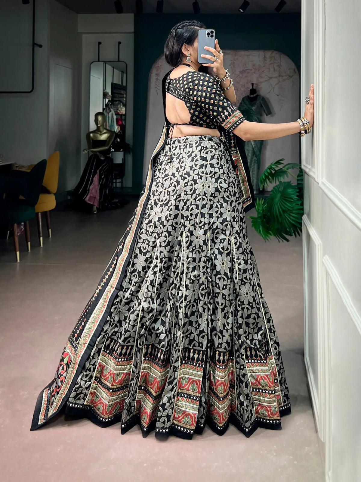 Black Tasar Silk Navratri Chaniya Choli