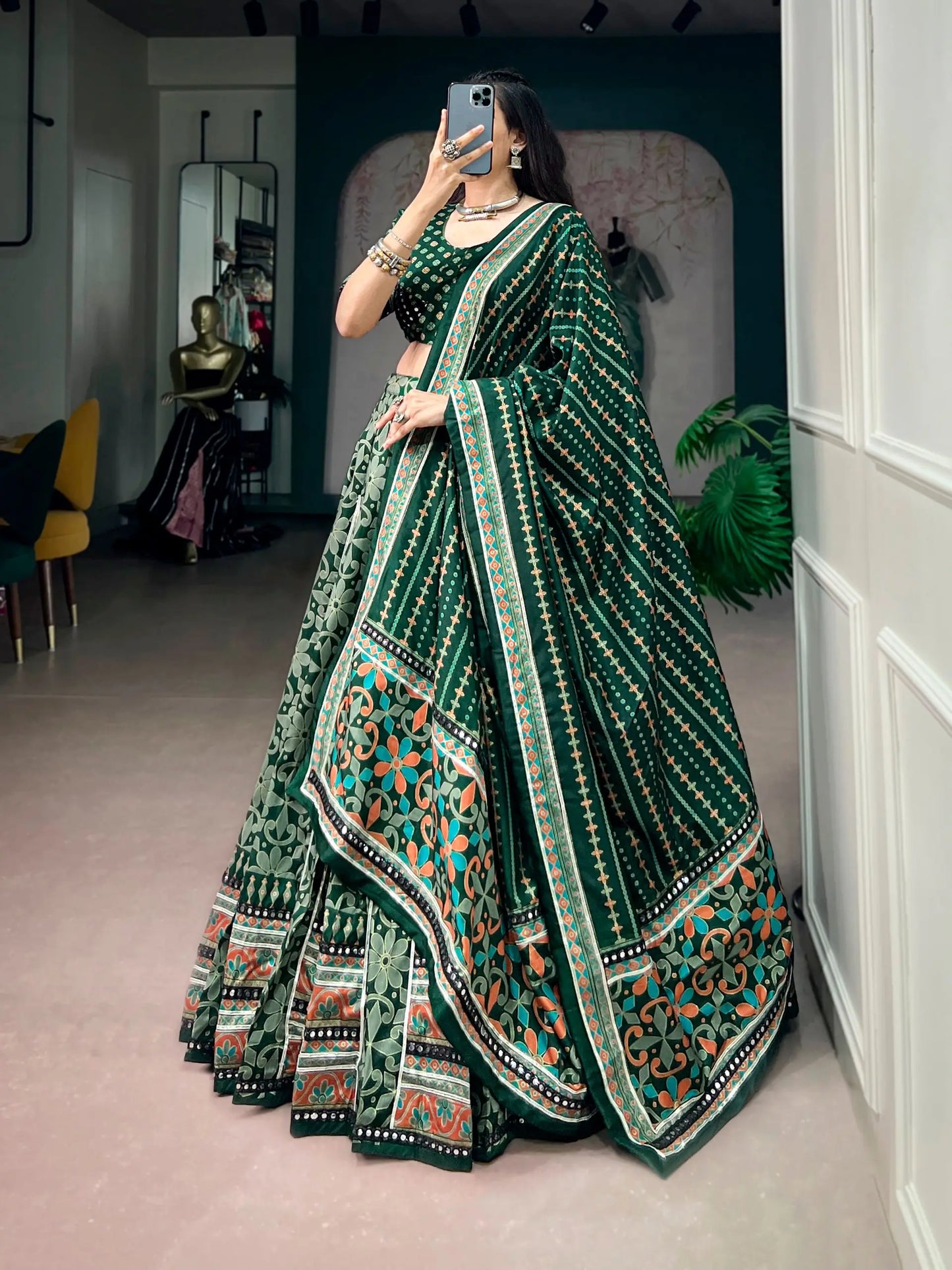 Green Tasar Silk Navratri Chaniya Choli