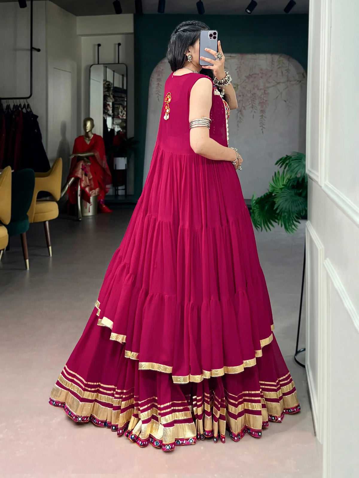 Rani Pink Gamthi Work Chaniya Choli