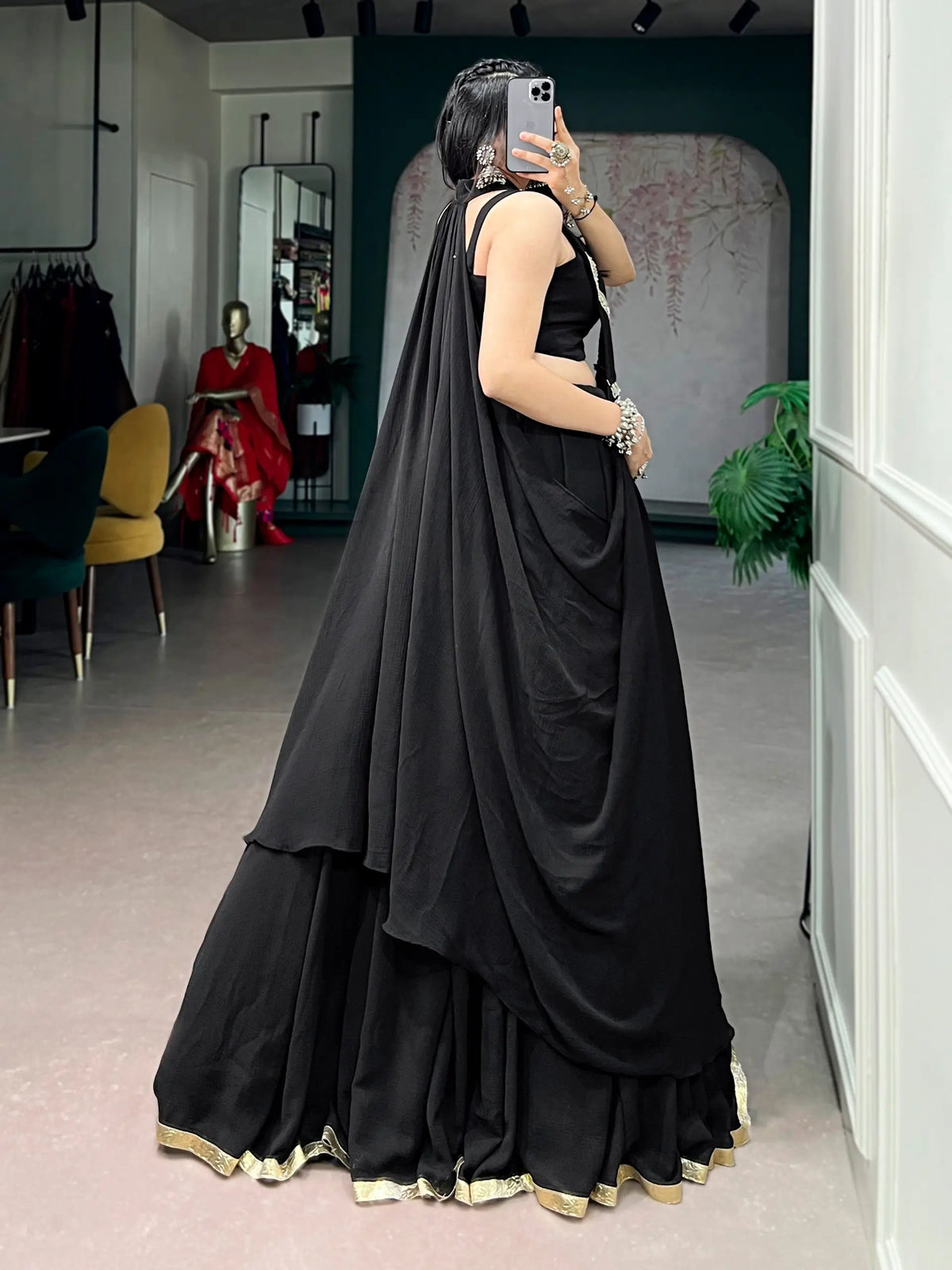 Black Navratri Chaniya Choli With shrug