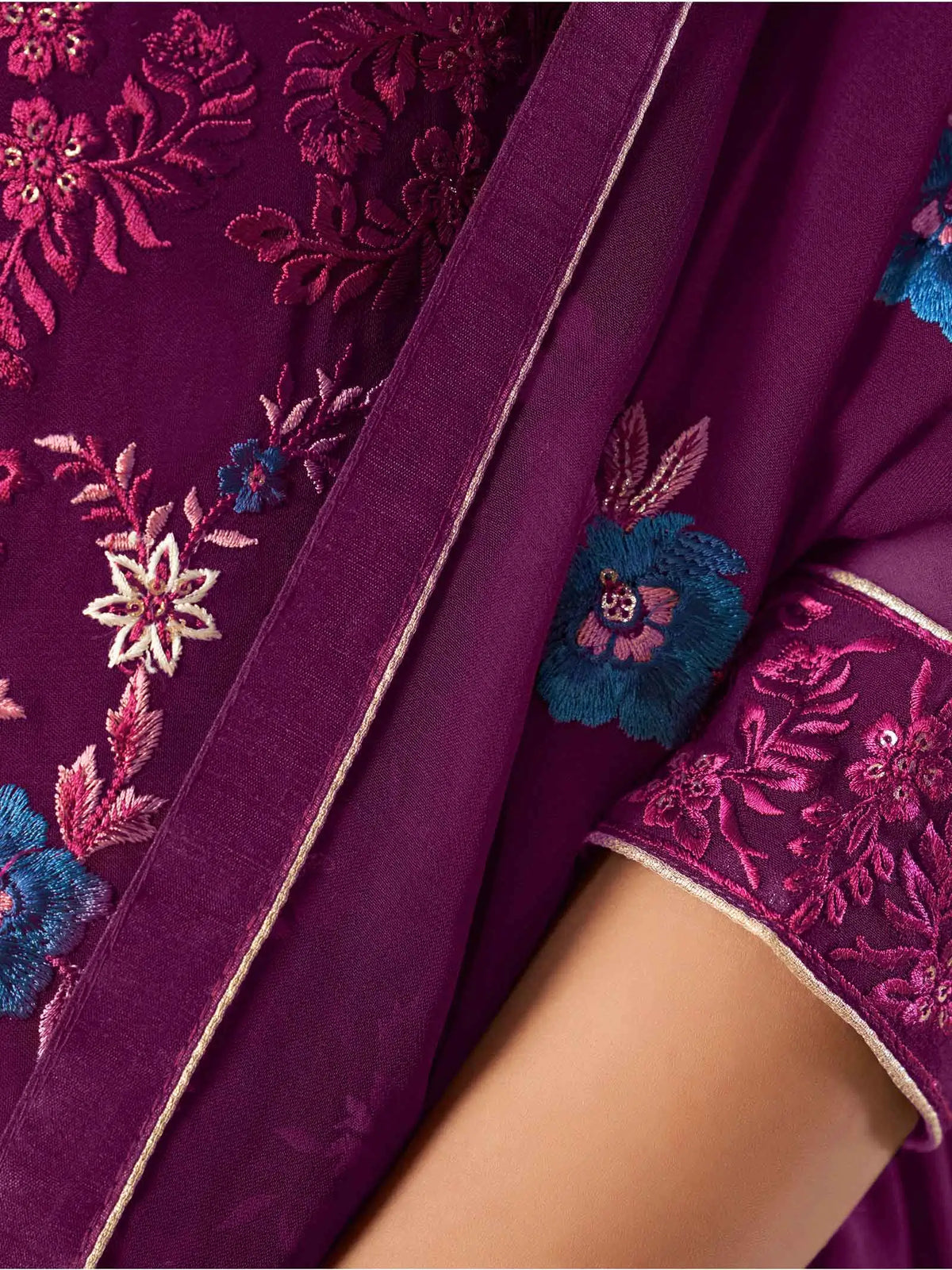 Purple Heavy Embroidery Work Georgette Palazzo Set With Dupatta