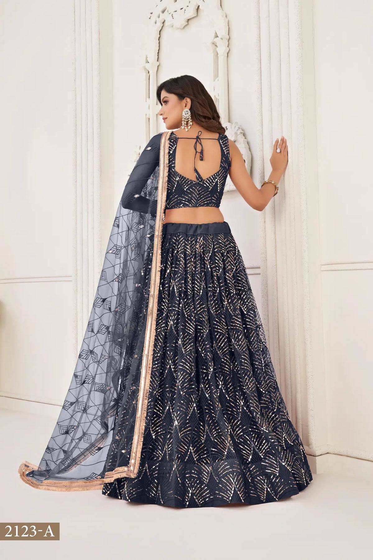 Smoky Black Net Embroidery Lehenga Choli