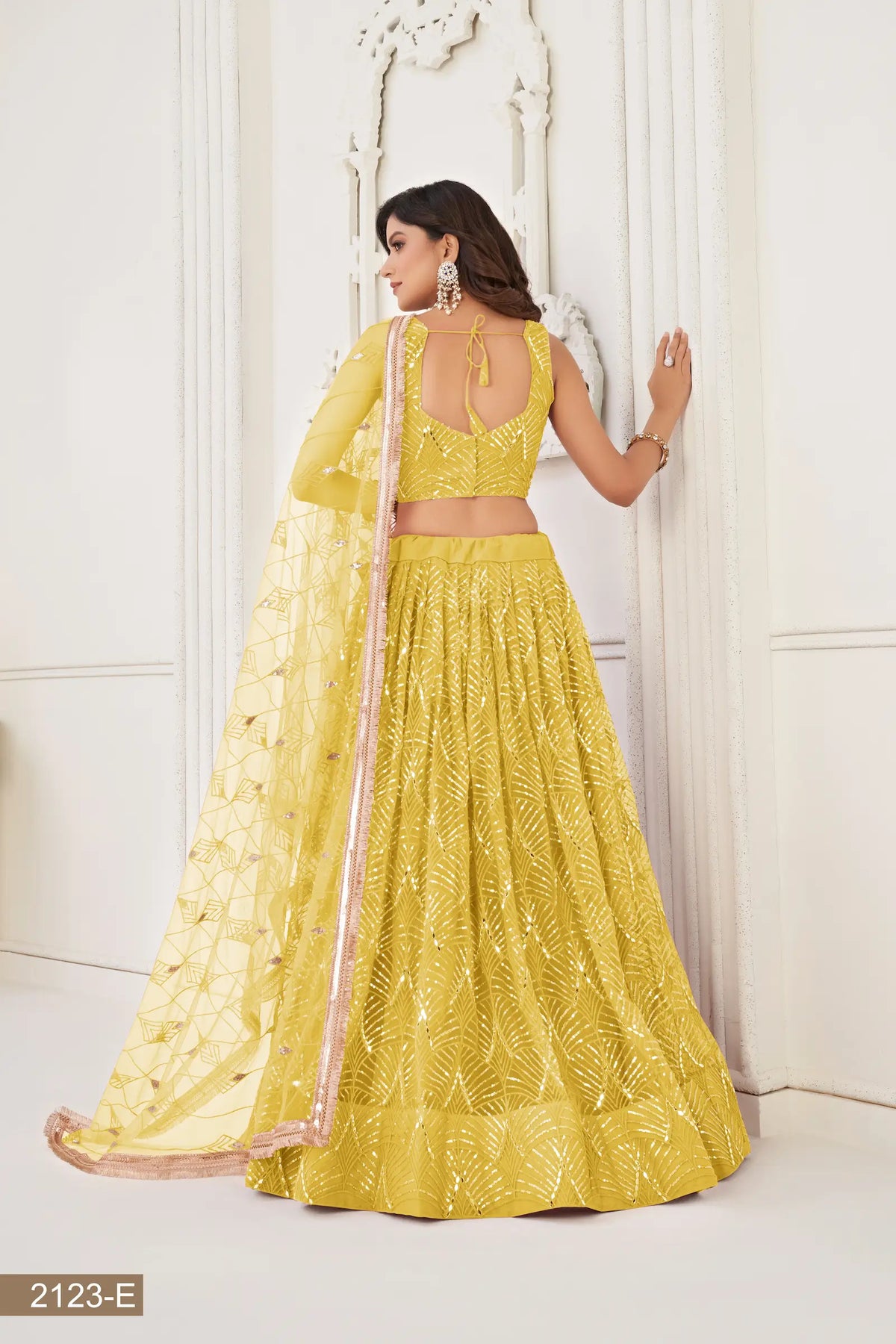 Bright Yellow Net Embroidery Lehenga Choli