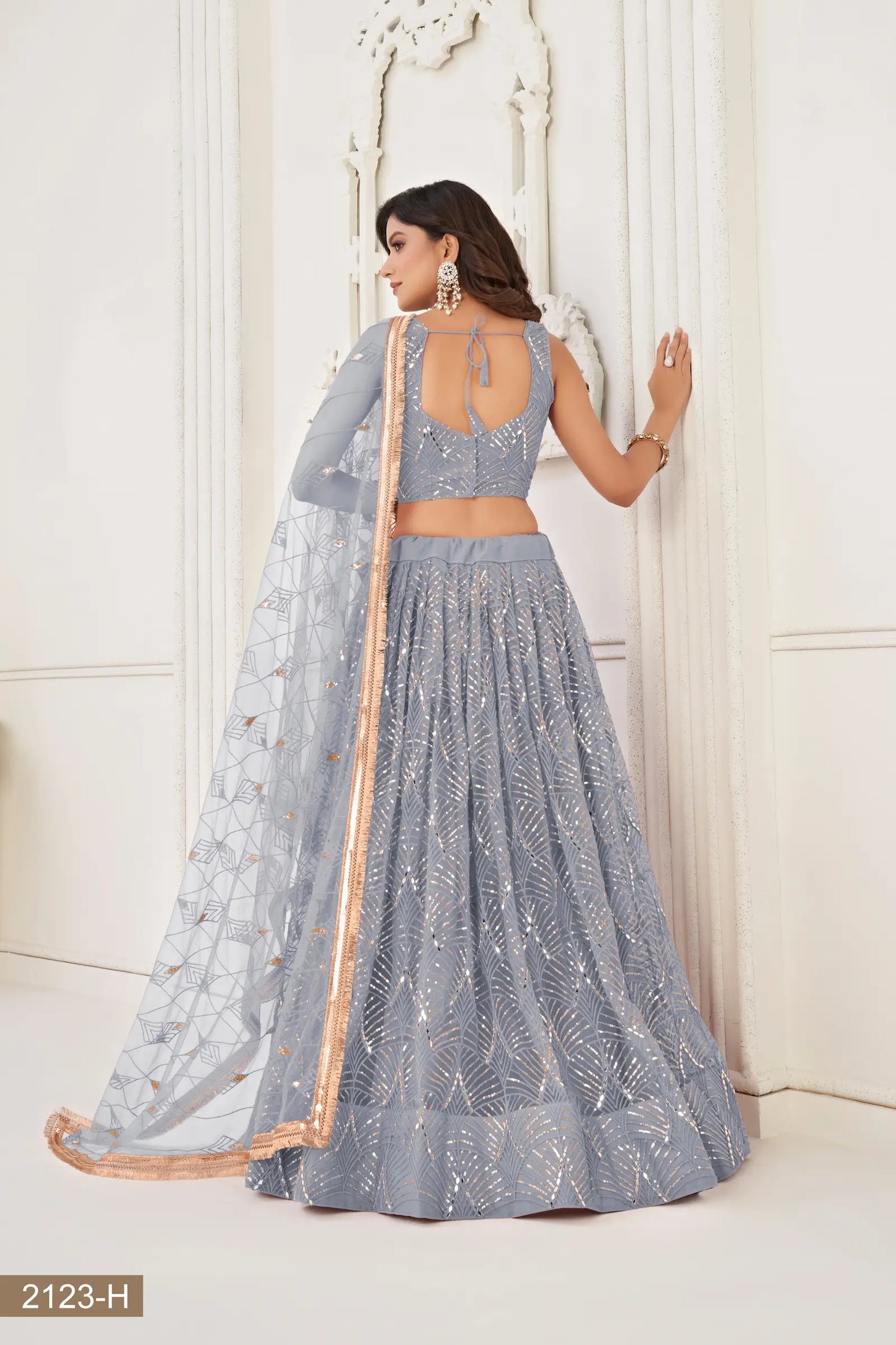 Light Grey Net Embroidery Lehenga Choli
