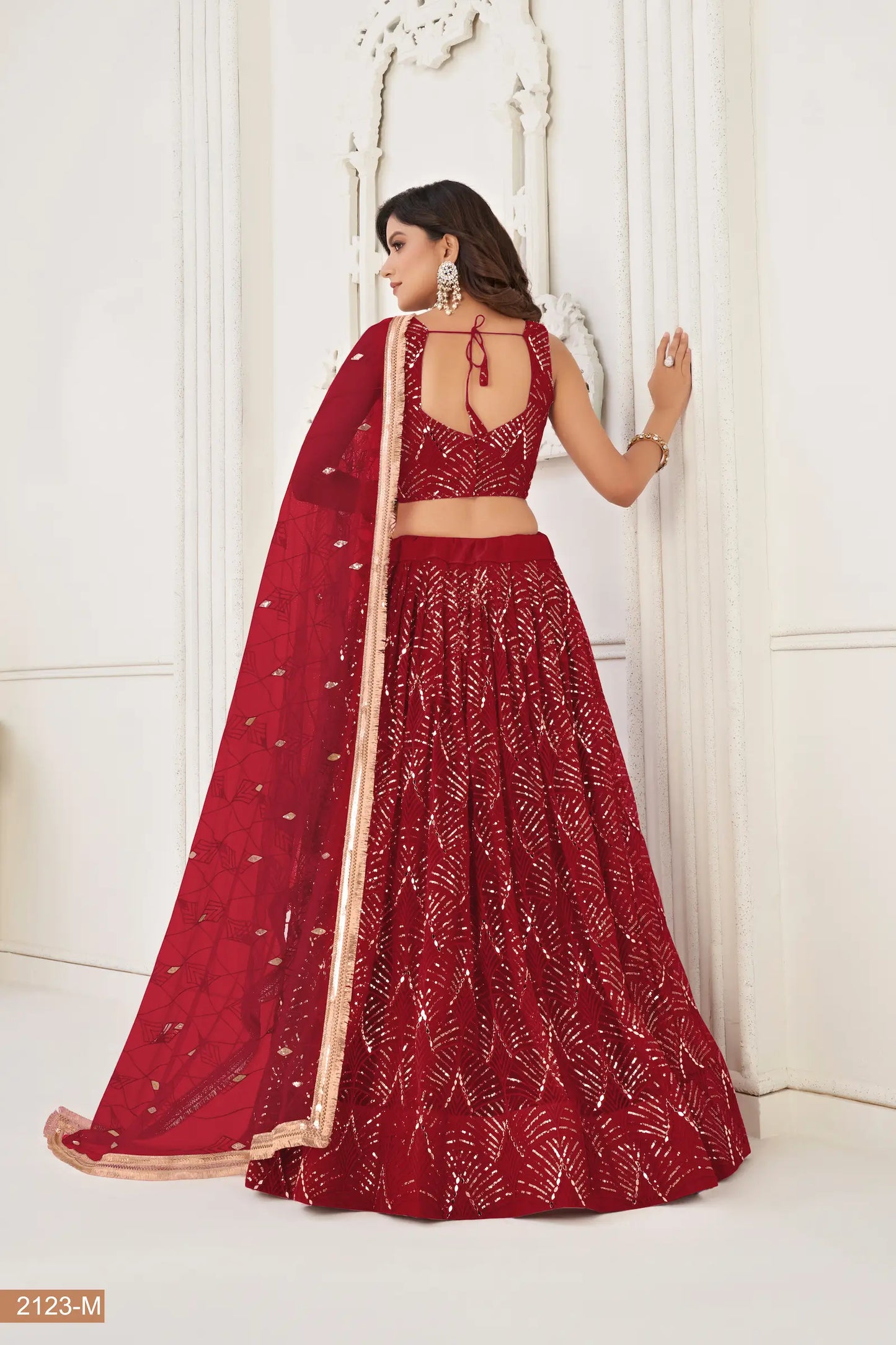Rich Maroon Net Embroidery Lehenga Choli