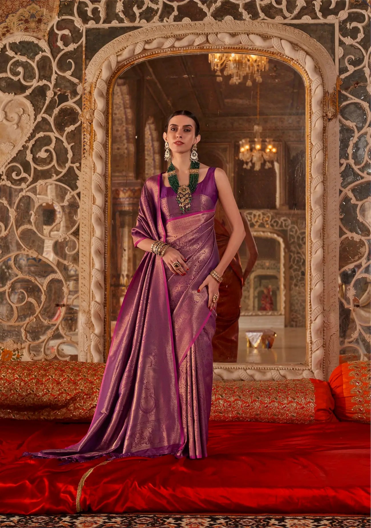 Berry Wine Handloom Weaving Saree