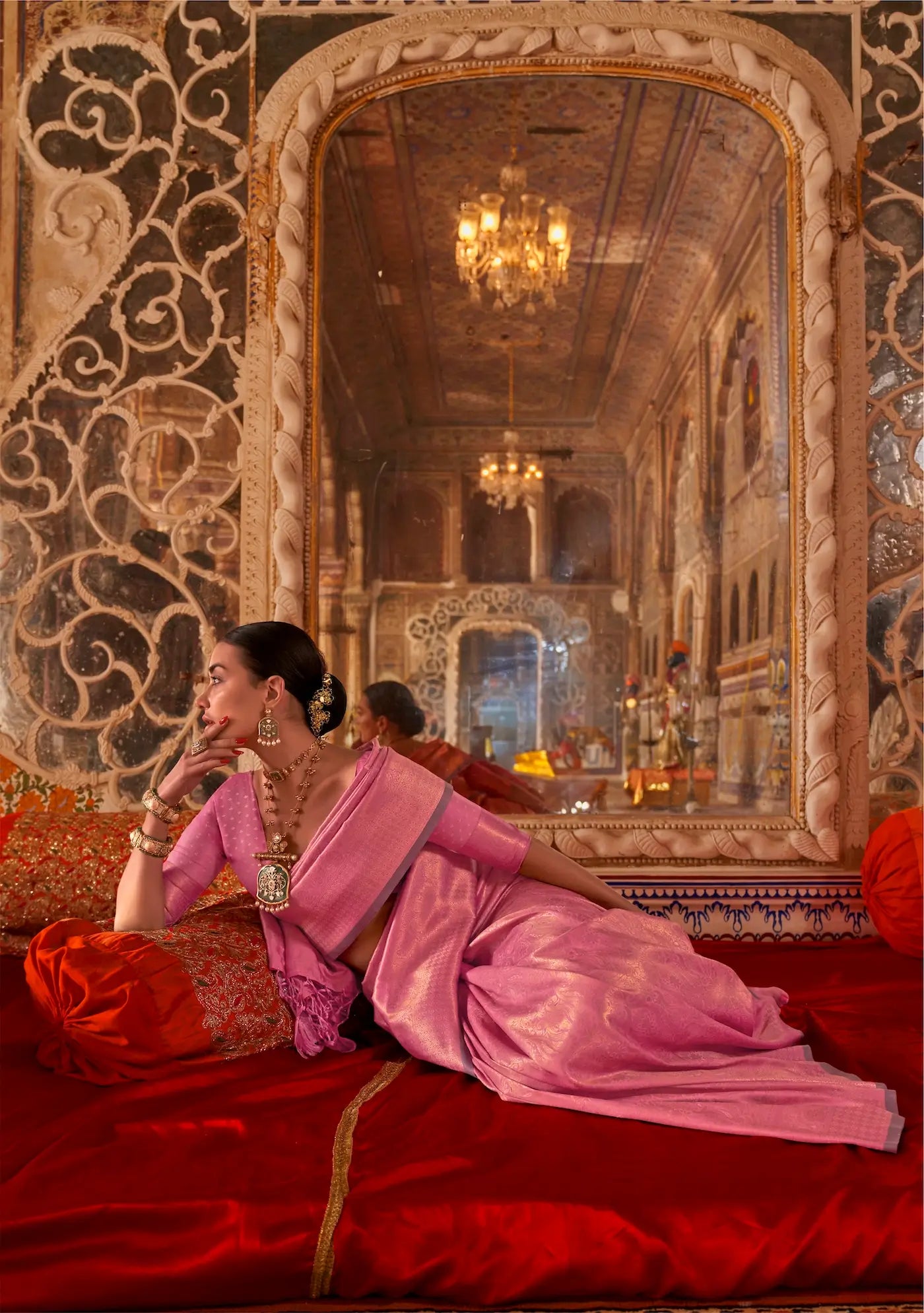 Rosy Pink Handloom Weaving Saree