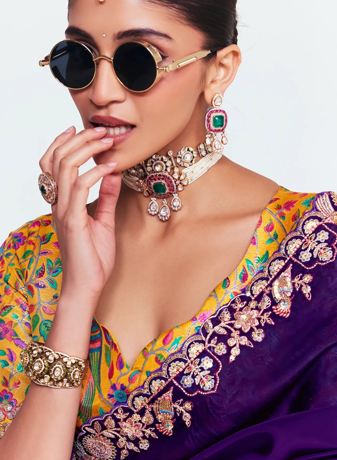 Royal Purple Embroidered Party Wear Saree