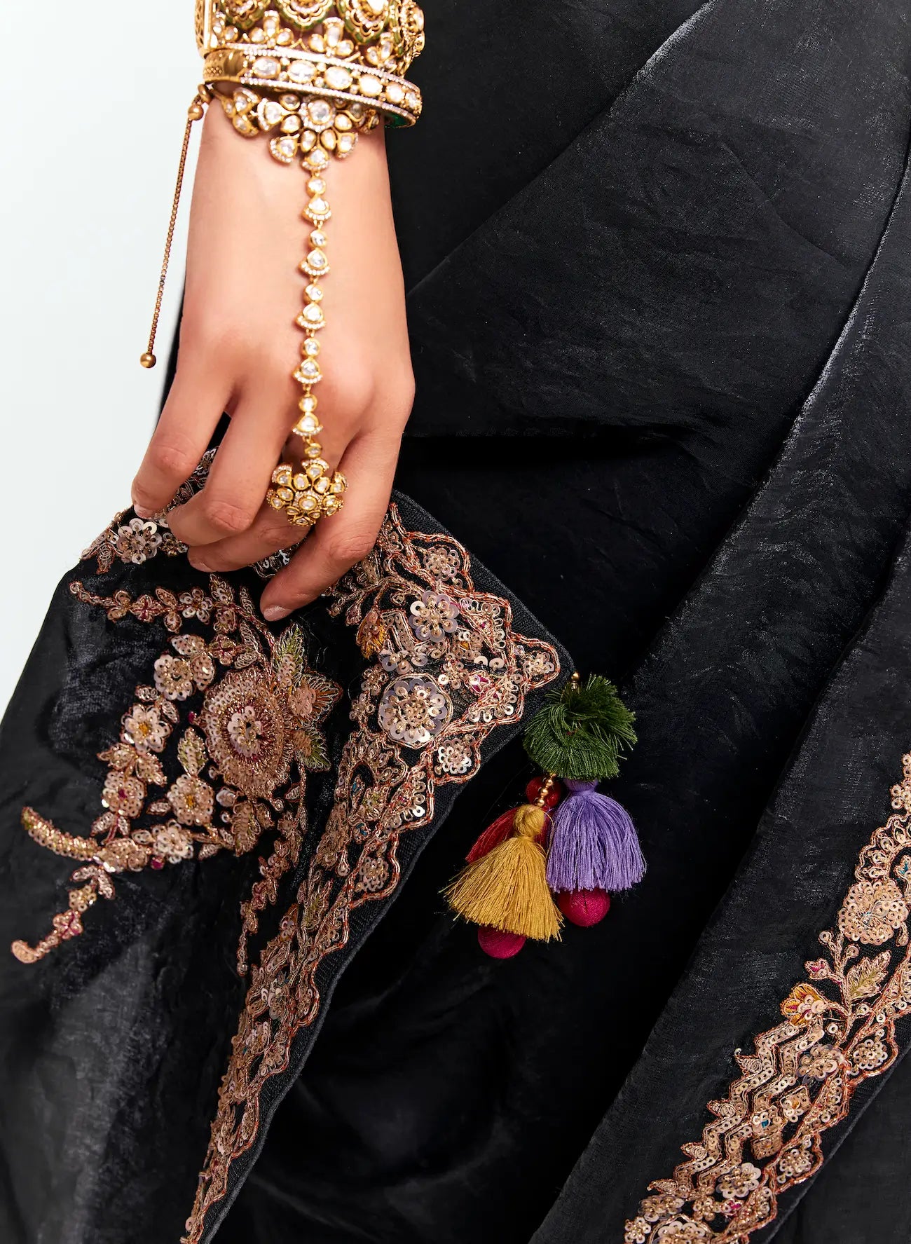Smoky Black Embroidered Party Wear Saree