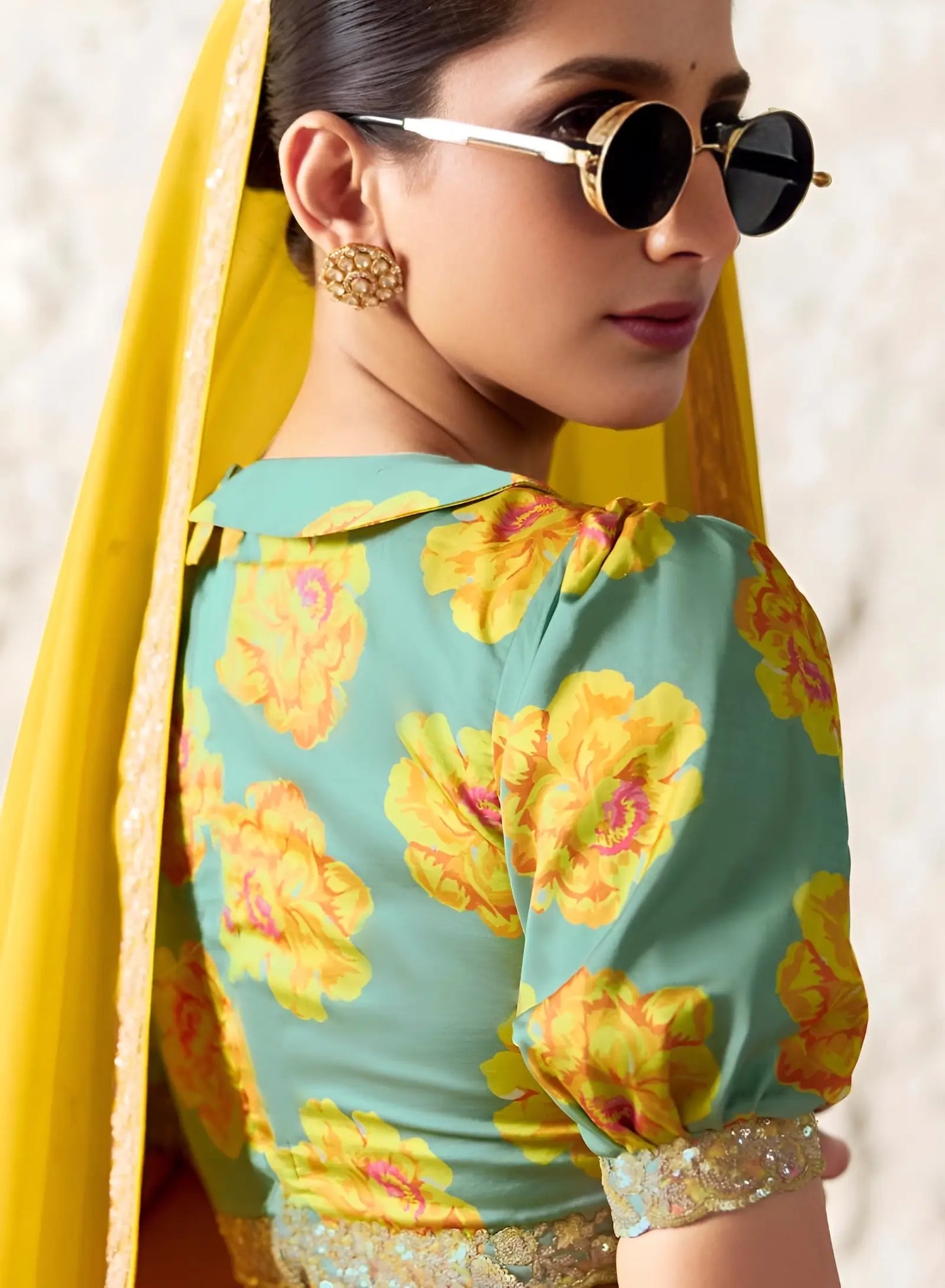 Bright Yellow Embroidered Party Wear Saree