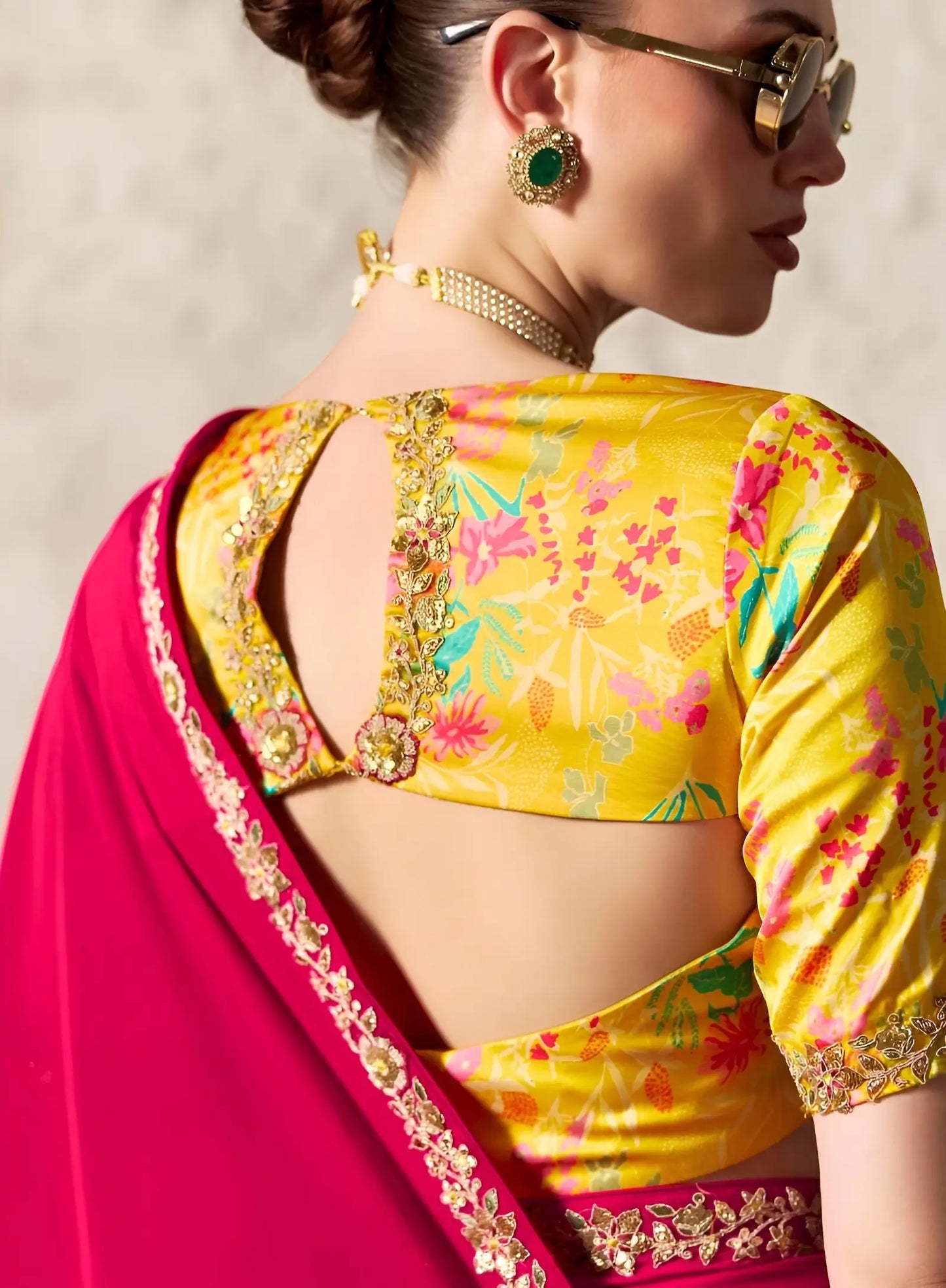 Hot Pink Embroidered Party Wear Saree