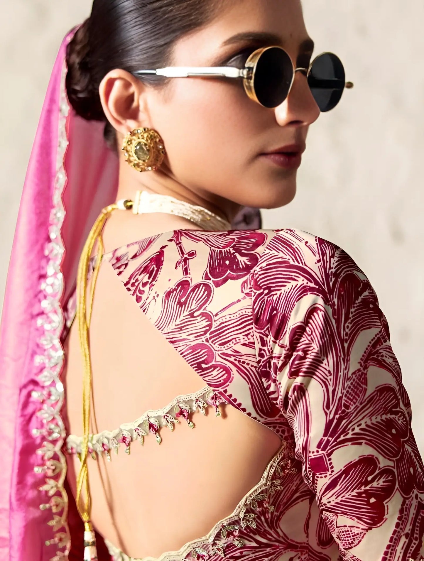 Pink-White Embroidered Party Wear Saree
