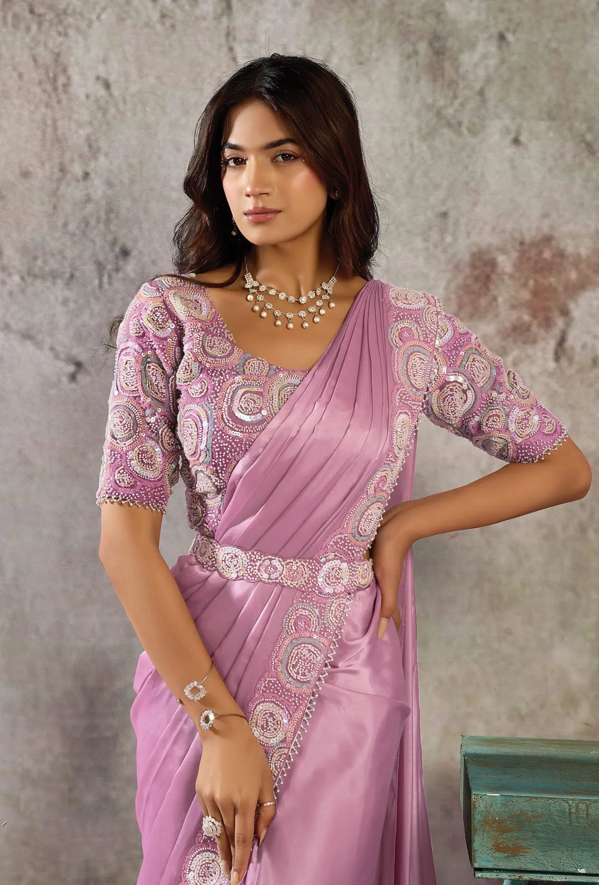 Daisy Pink Ready To Wear Saree