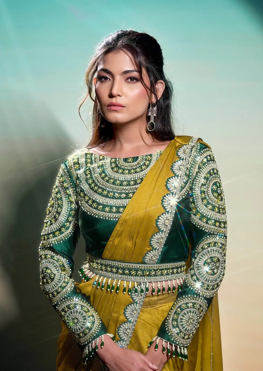 Mustard Yellow Ready To Wear Saree